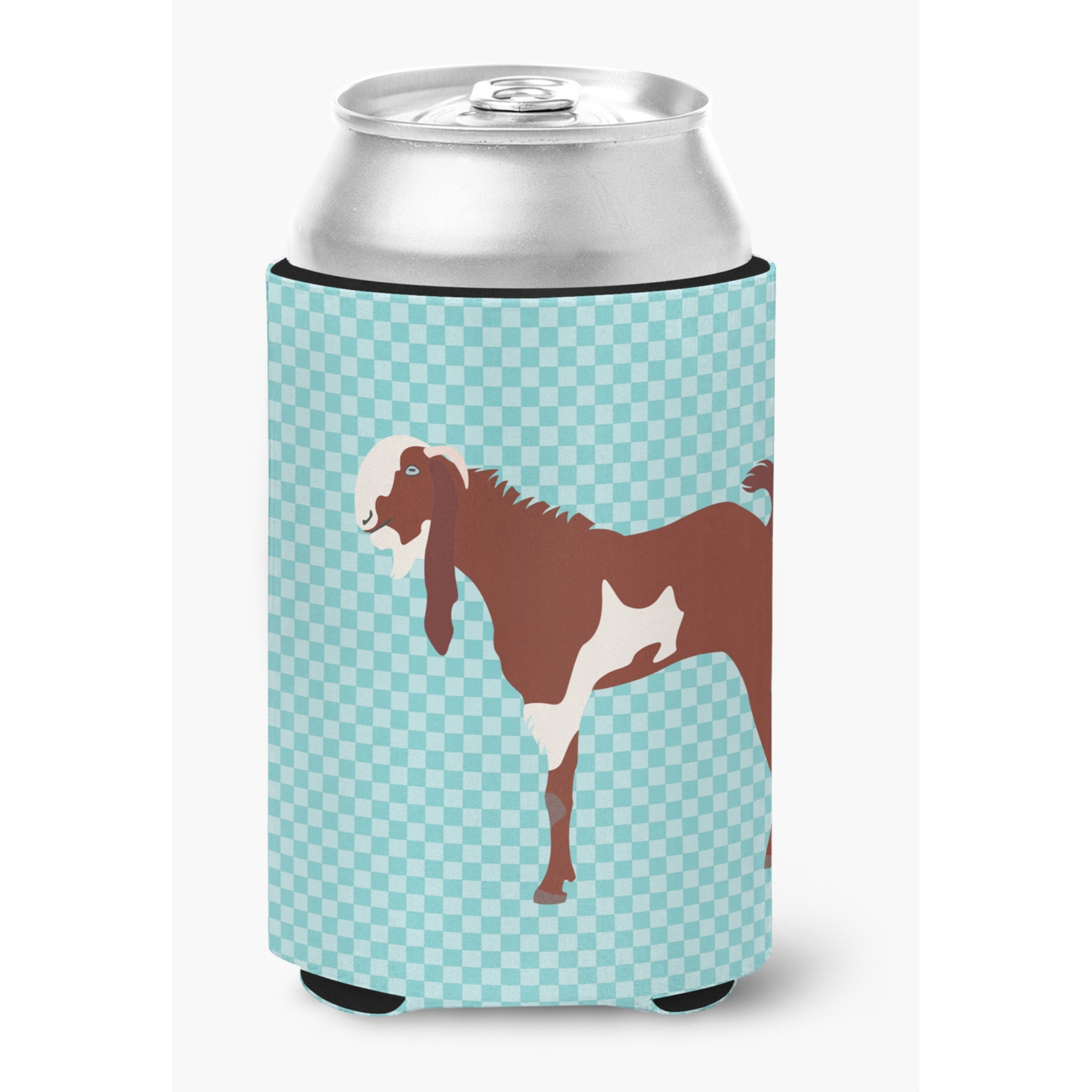 &quotCaroline's Treasures Jamnapari Goat Blue Check Decorative Can Hugger, Multicolor"
