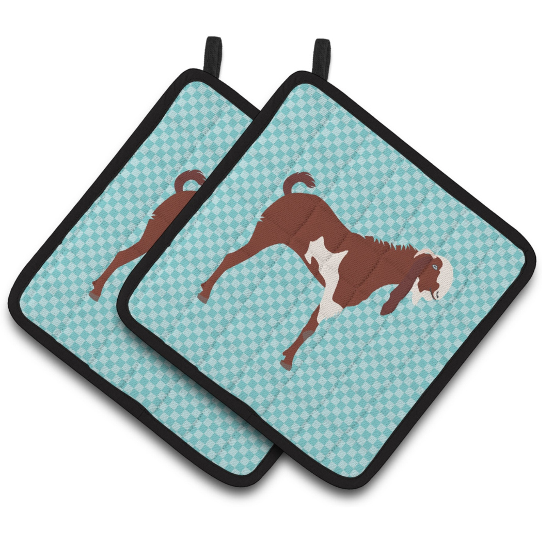 &quotCaroline's Treasures Jamnapari Goat Blue Check Decorated Pot Holder, 7.5"" x 7.5"""