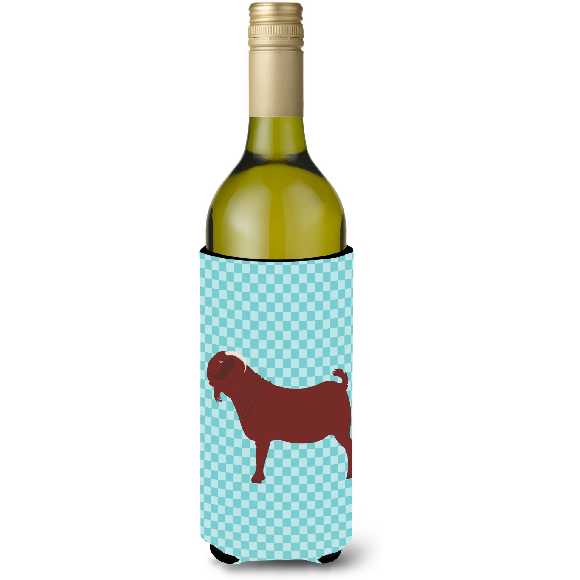 &quotCaroline's Treasures Kalahari Red Goat Blue Check Decorative Bottle Hugger, 750 ml, Multicolor"