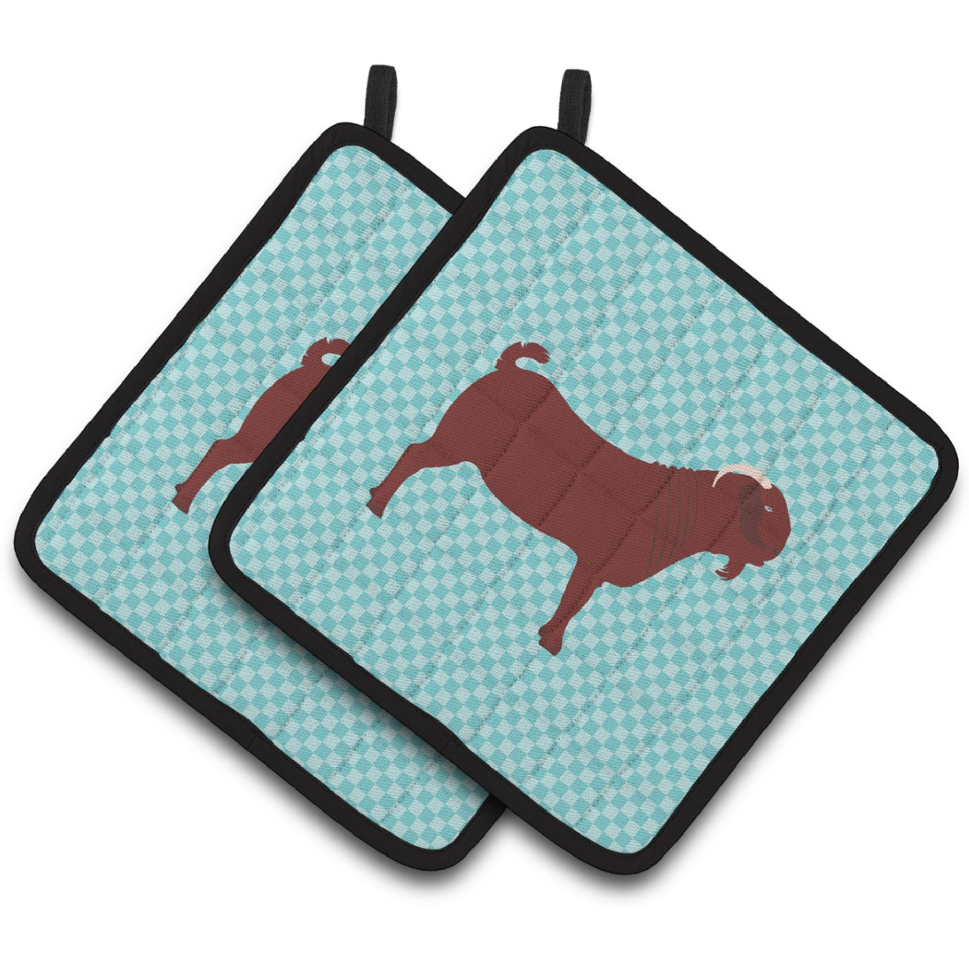 &quotCaroline's Treasures Kalahari Red Goat Blue Check Decorated Pot Holder, 7.5"" x 7.5"""