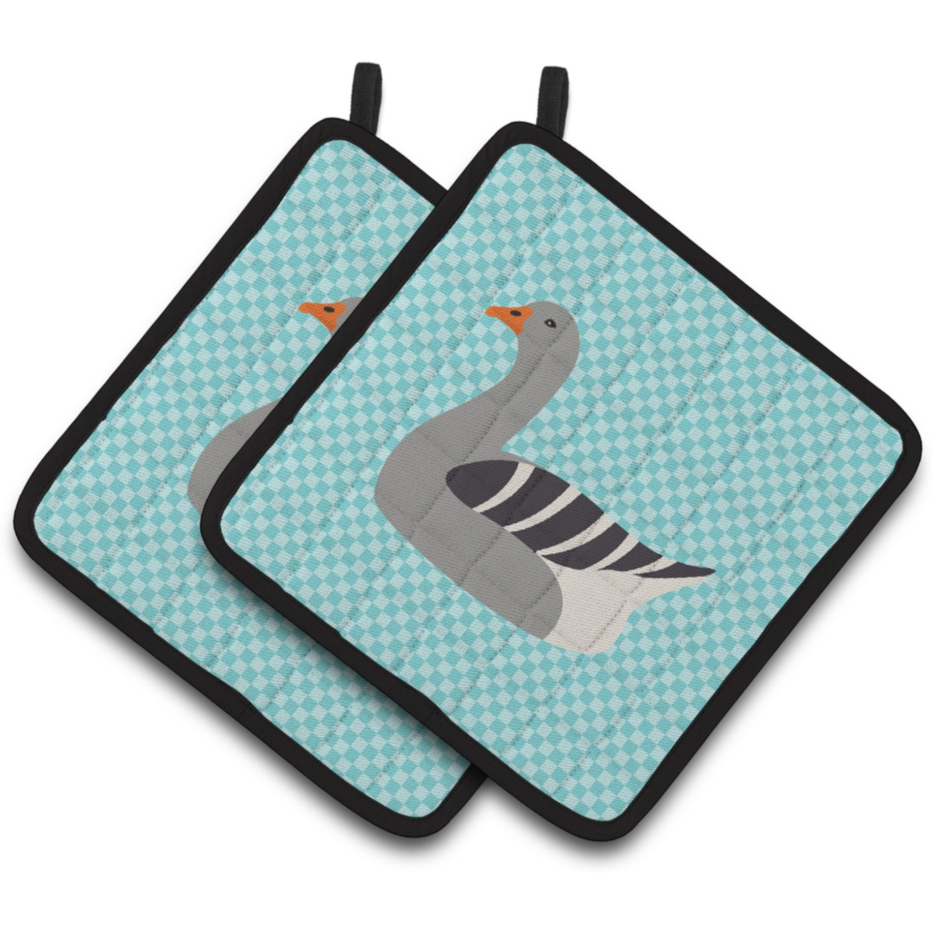 &quotCaroline's Treasures Pilgrim Goose Blue Check Decorated Pot Holder, 7.5"" x 7.5"""