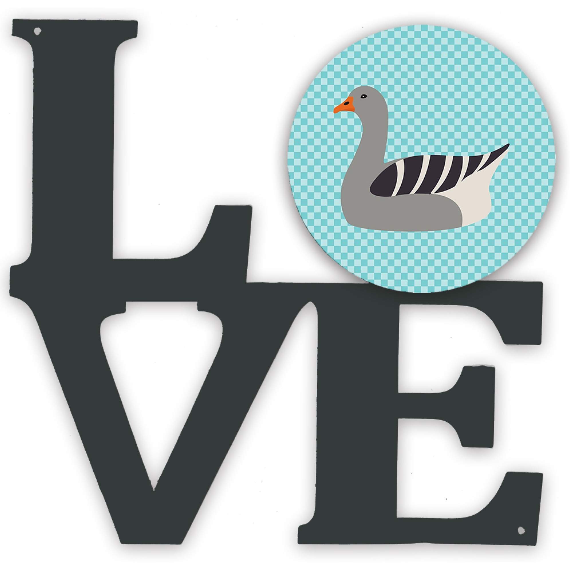 &quotCaroline's Treasures Pilgrim Goose Blue Check Metal Artwork Love wall-decor, Multicolor"