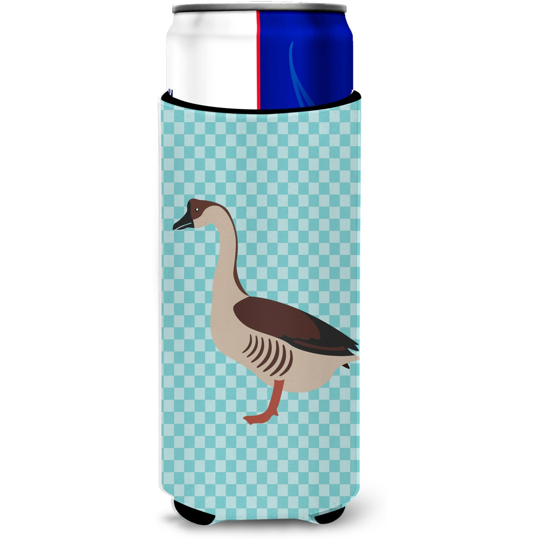 &quotCaroline's Treasures Chinese Goose Blue Check Decorative Can Hugger, Slim, Multicolor"