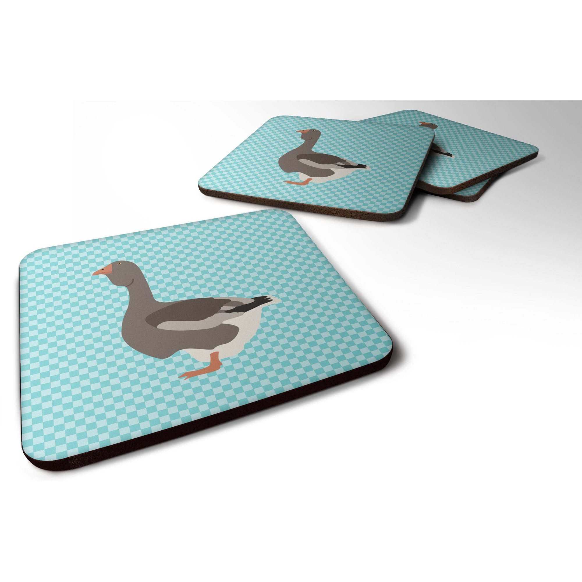 &quotCaroline's Treasures Toulouse Goose Blue Check Decorative coasters, 3.5, Multicolor"
