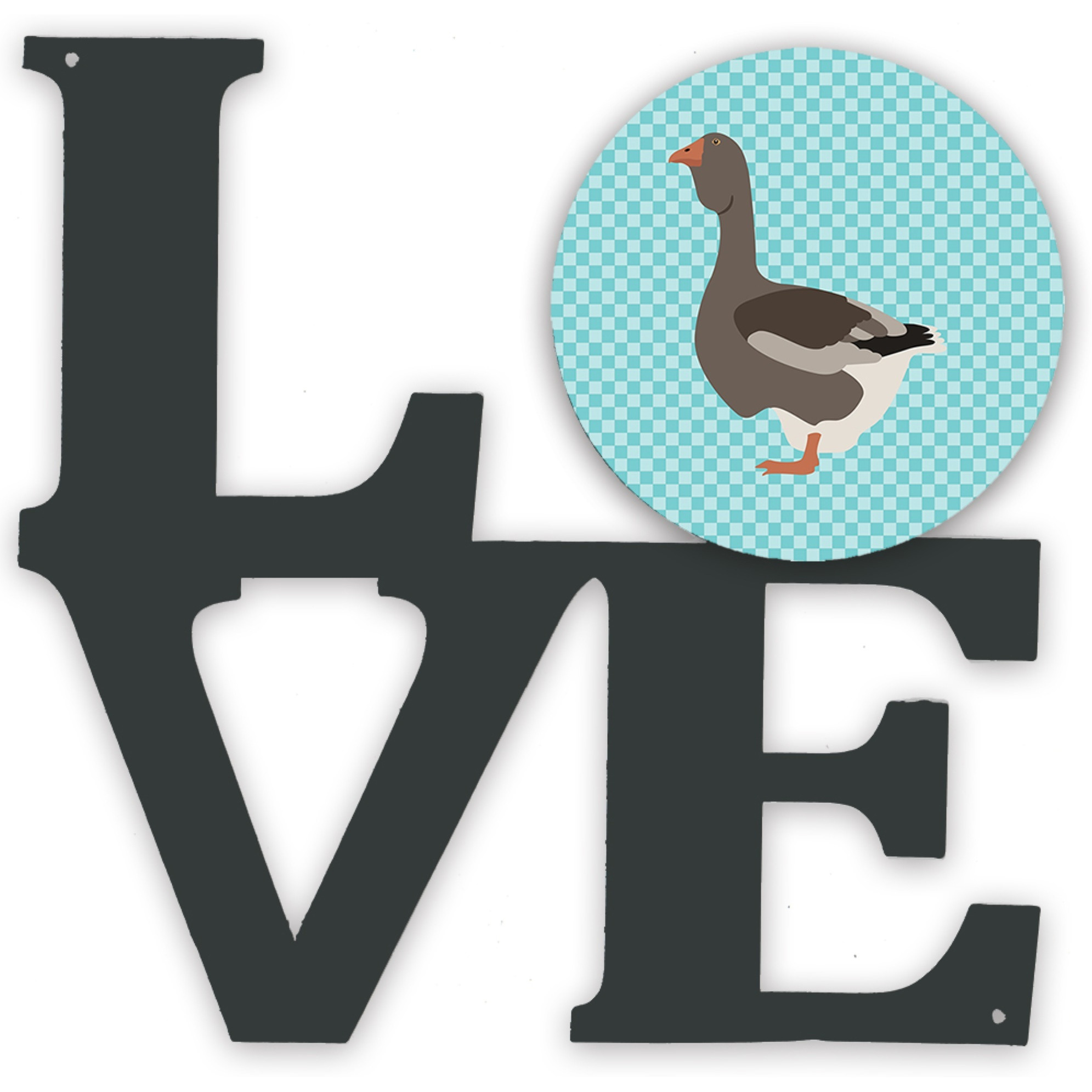 &quotCaroline's Treasures Toulouse Goose Blue Check Metal Artwork Love wall-decor, Multicolor"