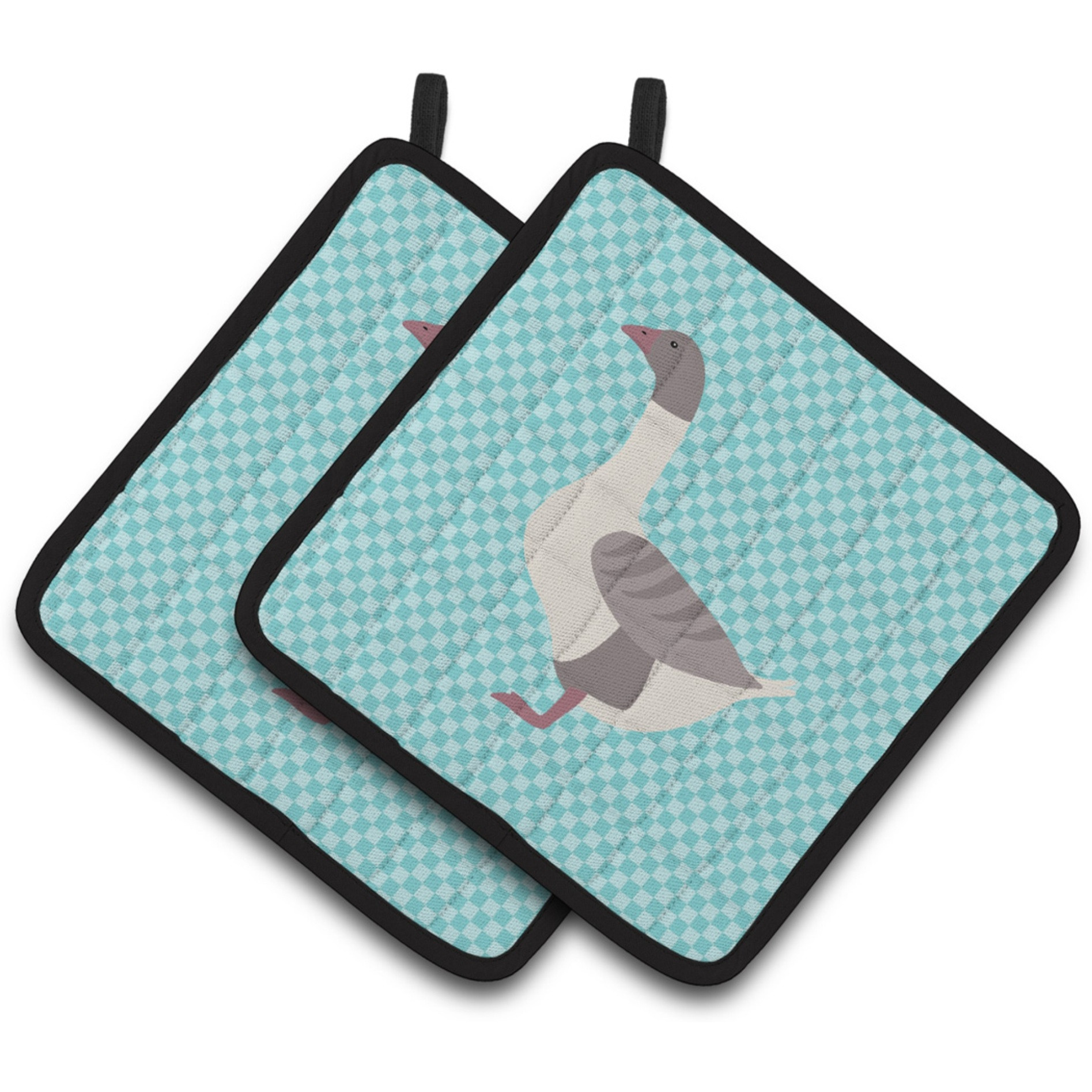 &quotCaroline's Treasures Buff Grey Back Goose Blue Check Decorated Pot Holder, 7.5"" x 7.5"""
