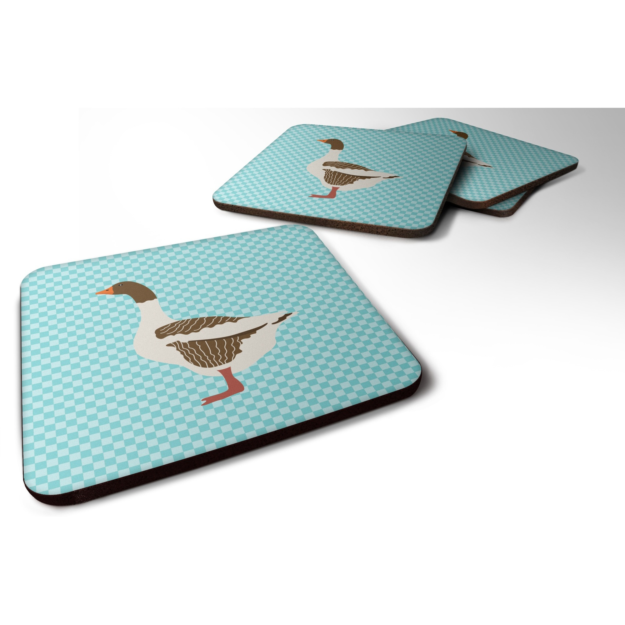 &quotCaroline's Treasures Pomeranian Rogener Goose Blue Check Decorative coasters, 3.5, Multicolor"