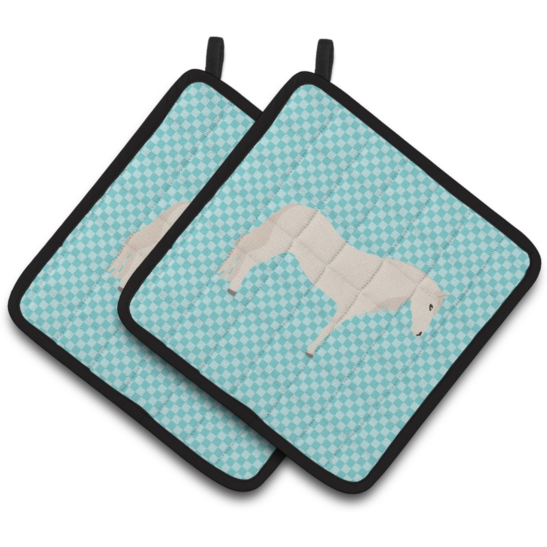&quotCaroline's Treasures Paso Fino Horse Blue Check Decorated Pot Holder, 7.5"" x 7.5"""