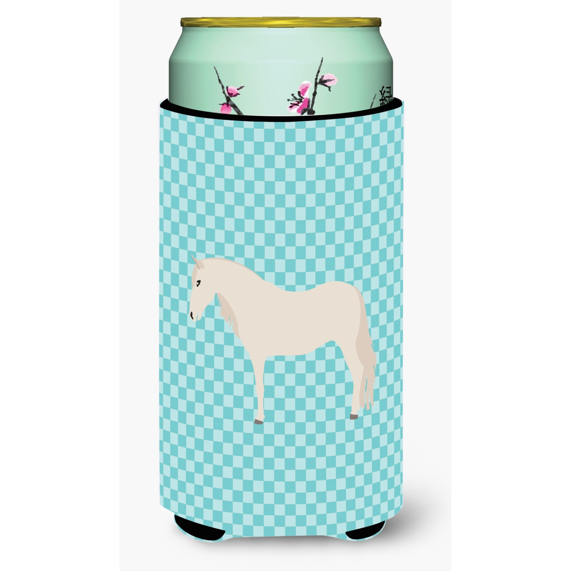 &quotCaroline's Treasures Paso Fino Horse Blue Check Decorative Can Hugger, Tall Boy, Multicolor"