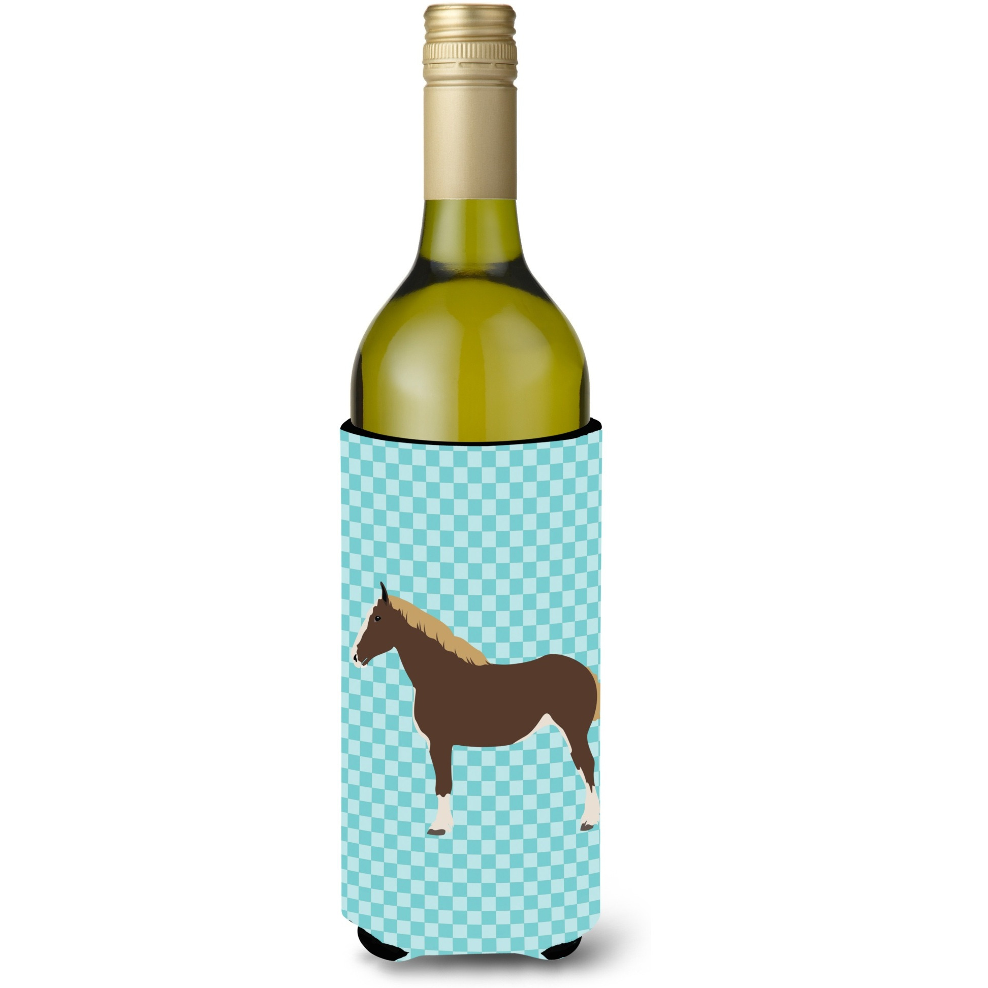 &quotCaroline's Treasures Percheron Horse Blue Check Decorative Bottle Hugger, 750 ml, Multicolor"