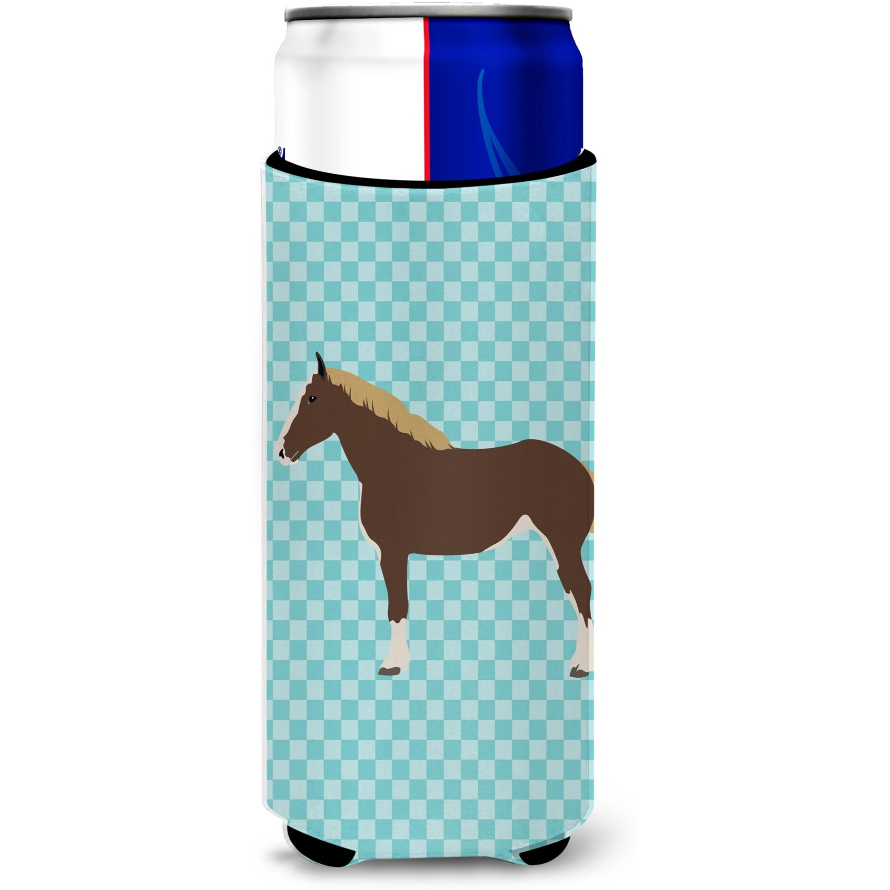 &quotCaroline's Treasures Percheron Horse Blue Check Decorative Can Hugger, Slim, Multicolor"