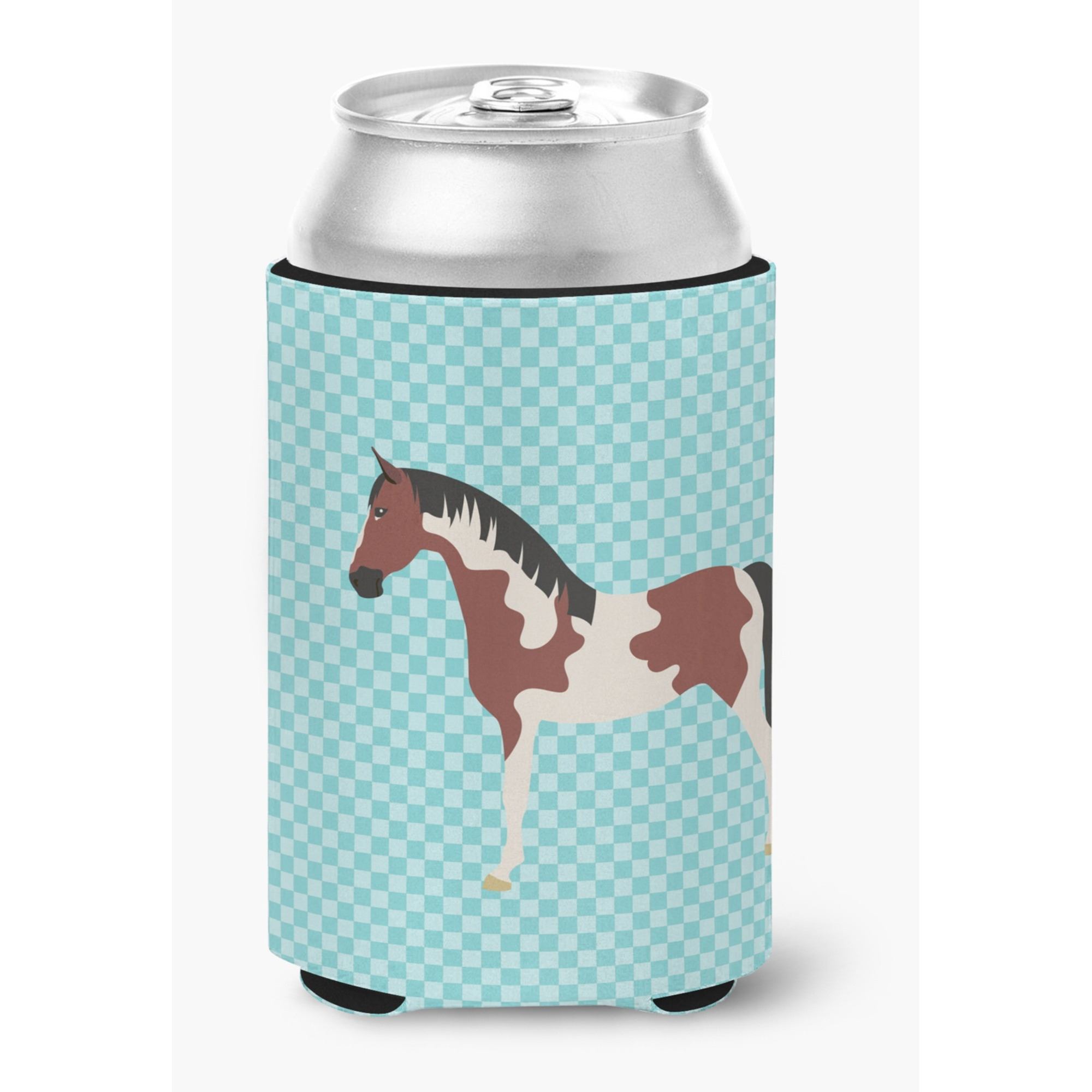 &quotCaroline's Treasures Pinto Horse Blue Check Decorative Can Hugger, Multicolor"