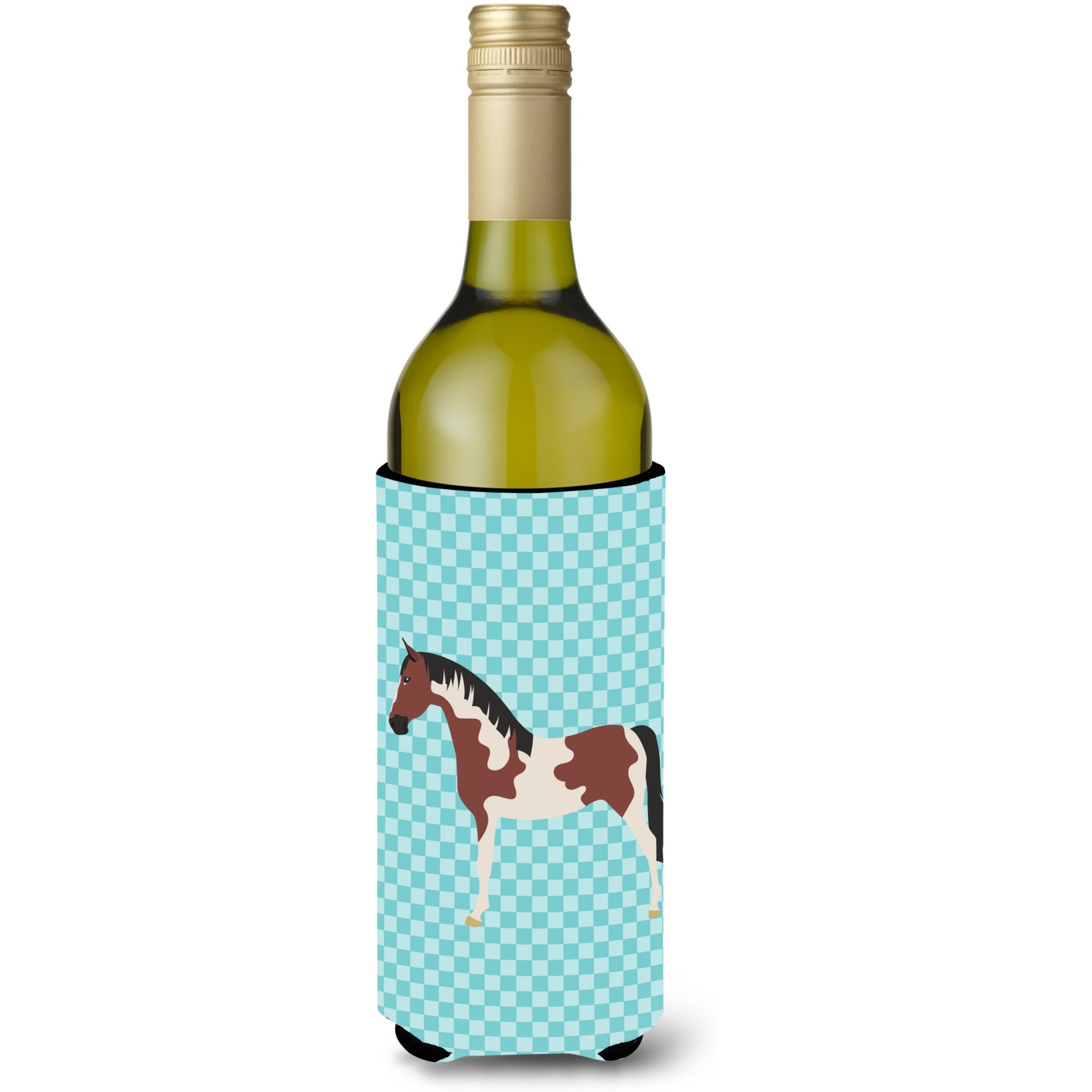 &quotCaroline's Treasures Pinto Horse Blue Check Decorative Bottle Hugger, 750 ml, Multicolor"