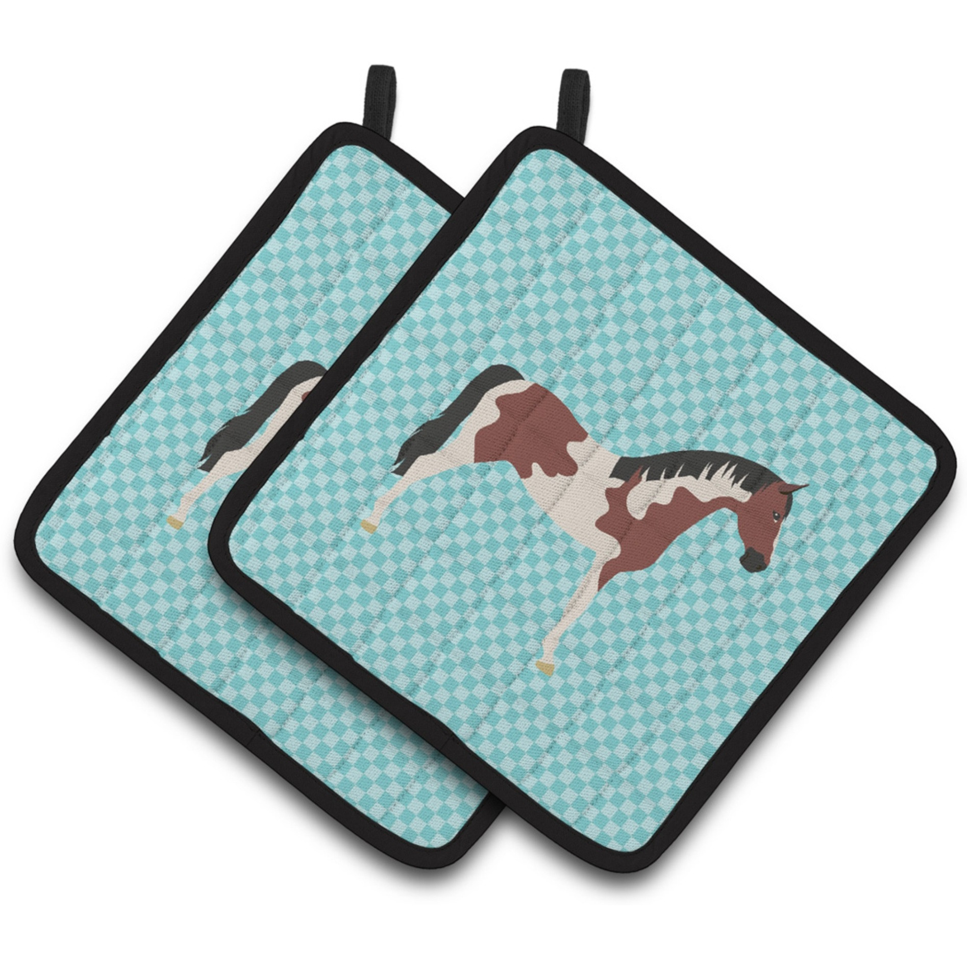 &quotCaroline's Treasures Pinto Horse Blue Check Decorated Pot Holder, 7.5"" x 7.5"""