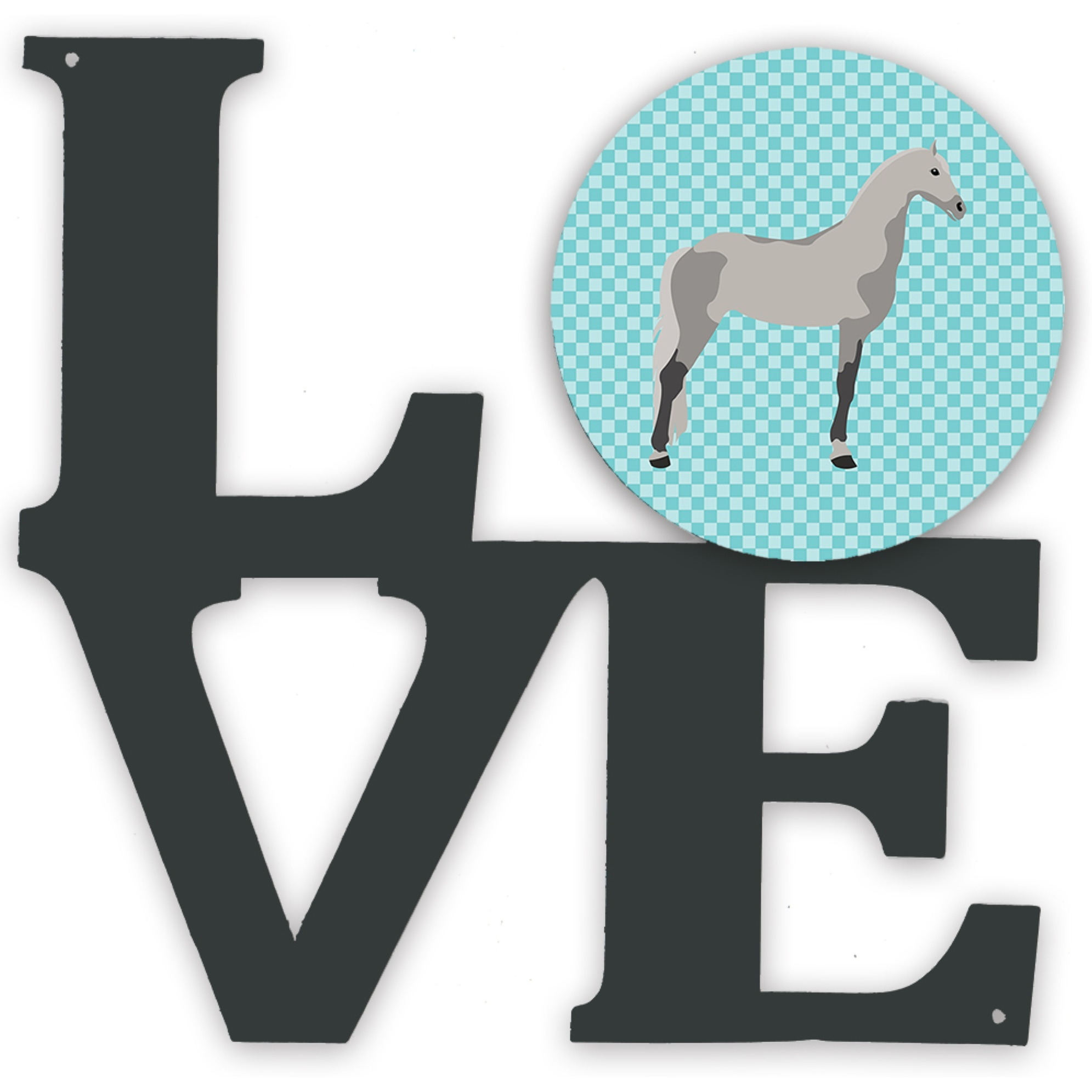 &quotCaroline's Treasures Orlov Trotter Horse Blue Check Metal Artwork Love wall-decor, Multicolor"