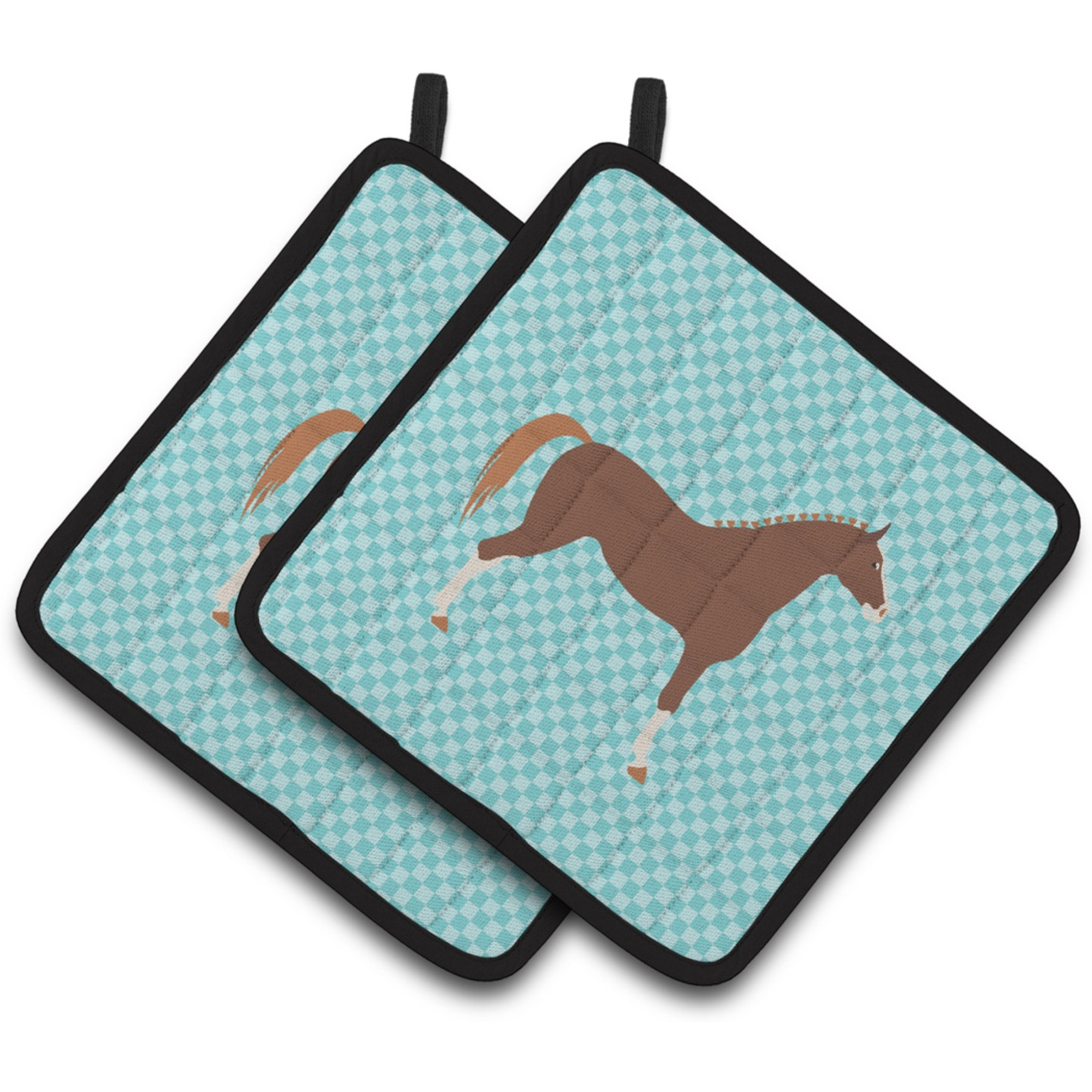 &quotCaroline's Treasures Hannoverian Horse Blue Check Decorated Pot Holder, 7.5"" x 7.5"""