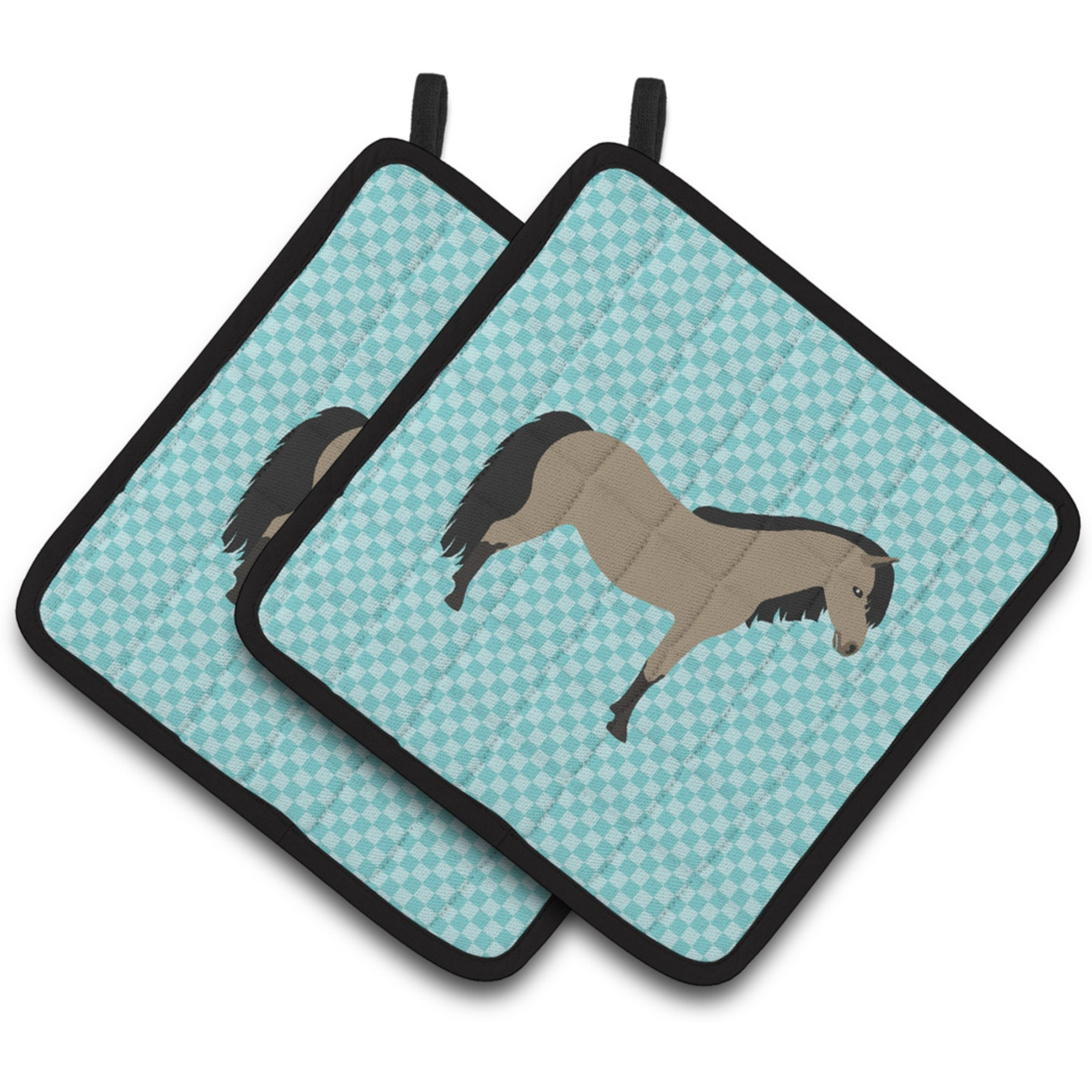 &quotCaroline's Treasures Welsh Pony Horse Blue Check Decorated Pot Holder, 7.5"" x 7.5"""