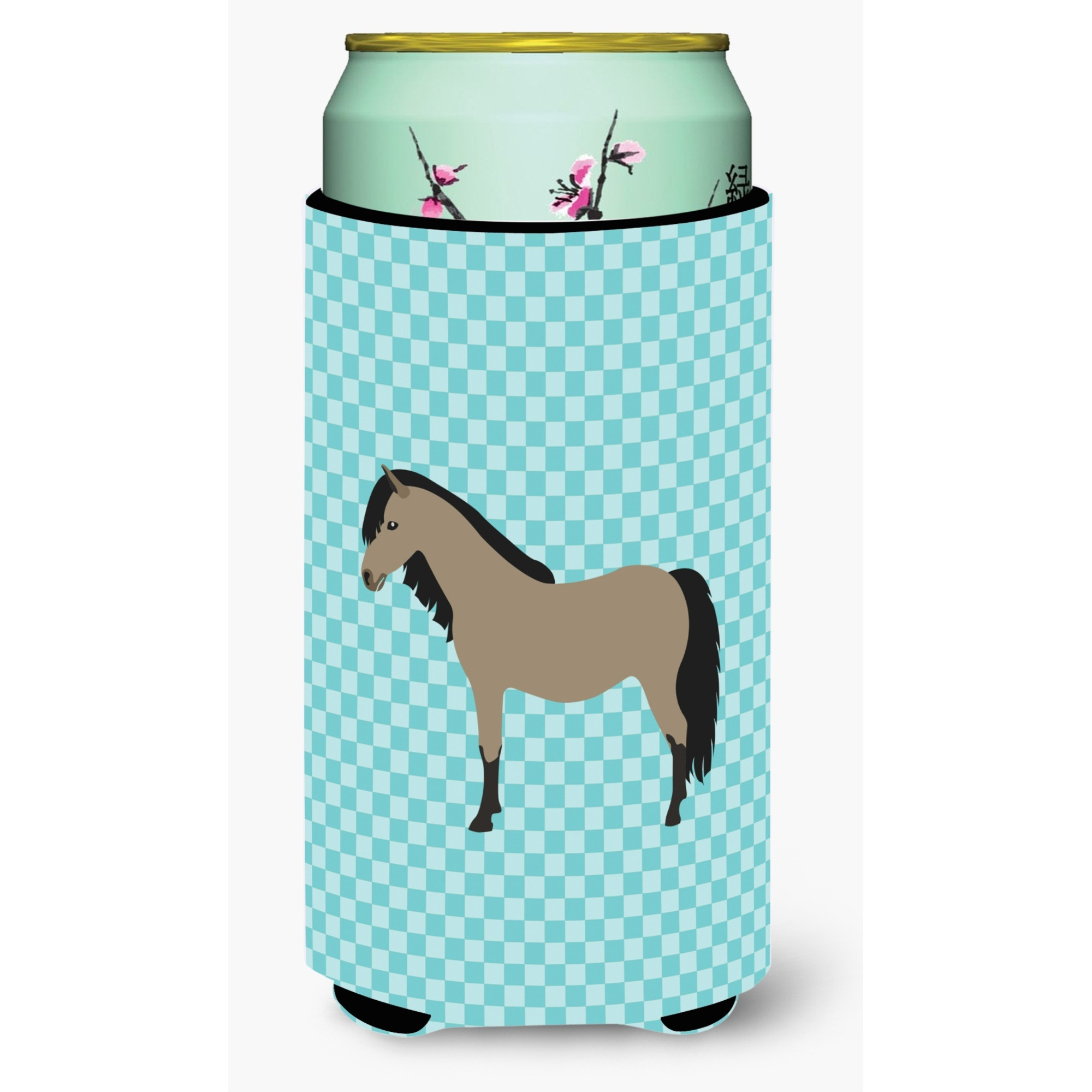 &quotCaroline's Treasures Welsh Pony Horse Blue Check Decorative Can Hugger, Tall Boy, Multicolor"