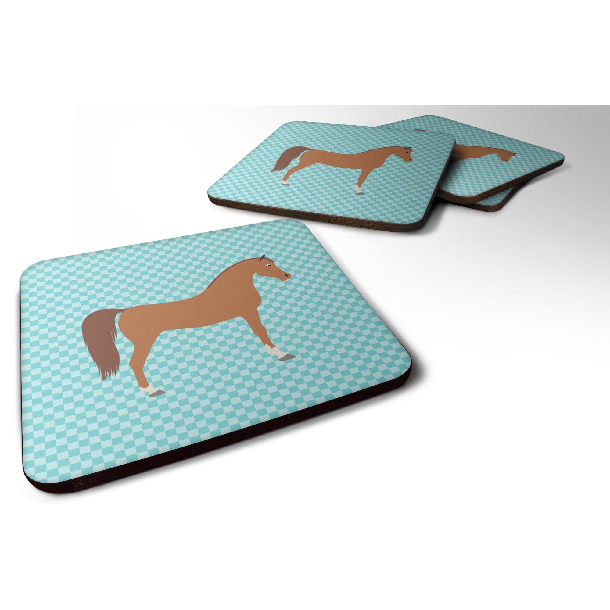 &quotCaroline's Treasures Arabian Horse Blue Check Decorative coasters, 3.5, Multicolor"