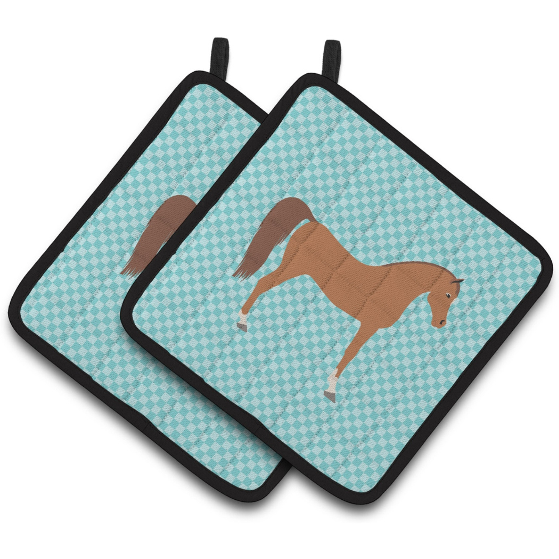 &quotCaroline's Treasures Arabian Horse Blue Check Decorated Pot Holder, 7.5"" x 7.5"""