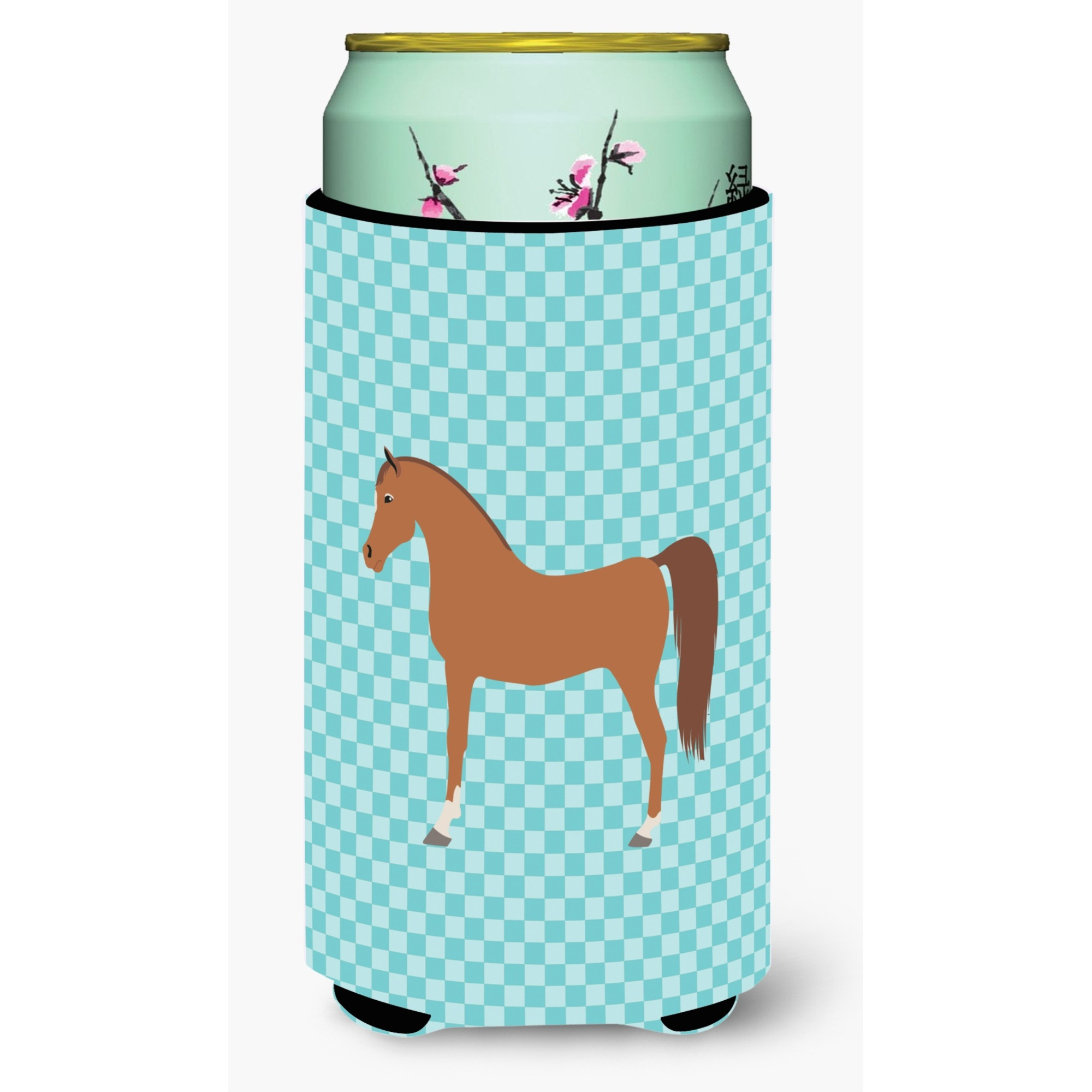 &quotCaroline's Treasures Arabian Horse Blue Check Decorative Can Hugger, Tall Boy, Multicolor"