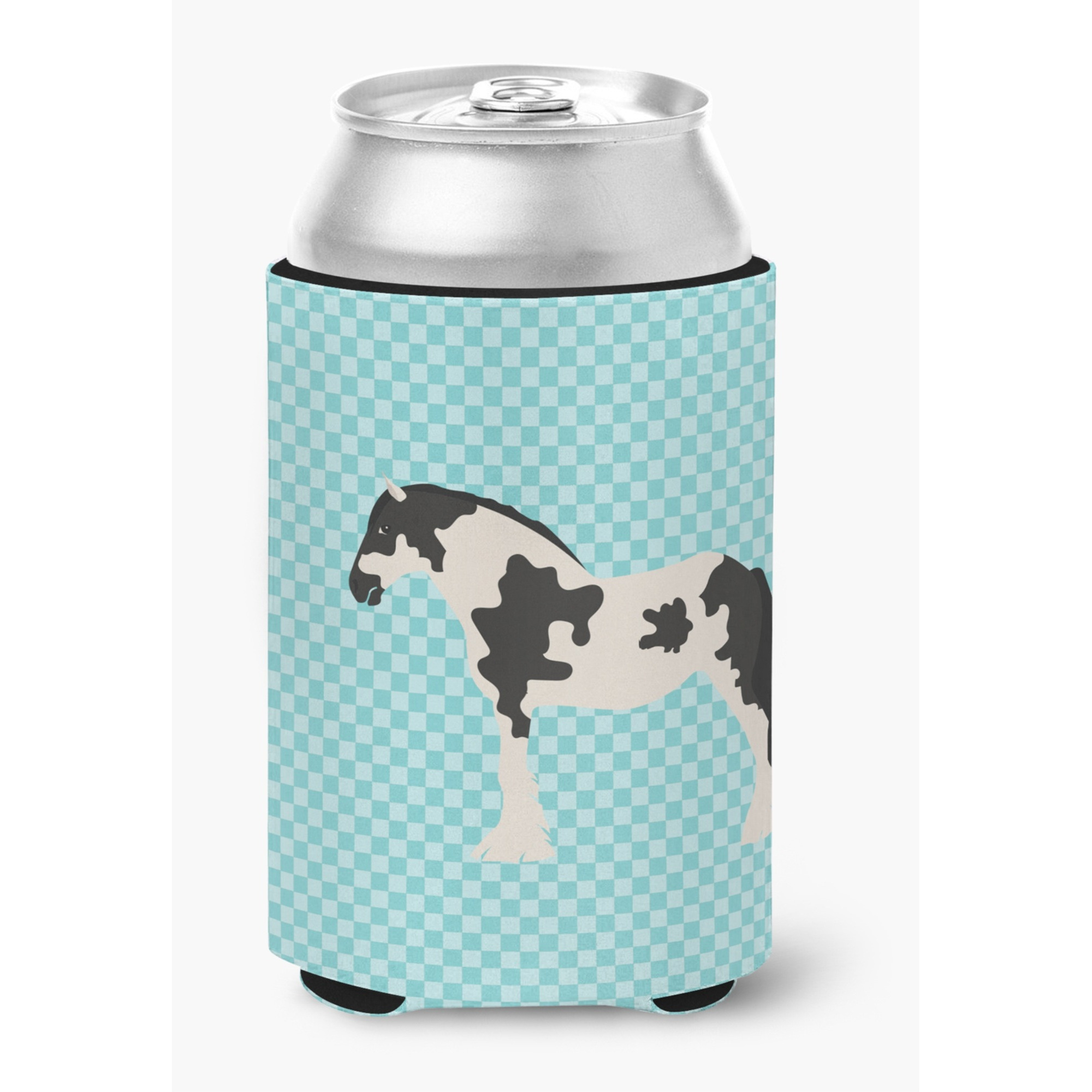 &quotCaroline's Treasures Cyldesdale Horse Blue Check Decorative Can Hugger, Multicolor"