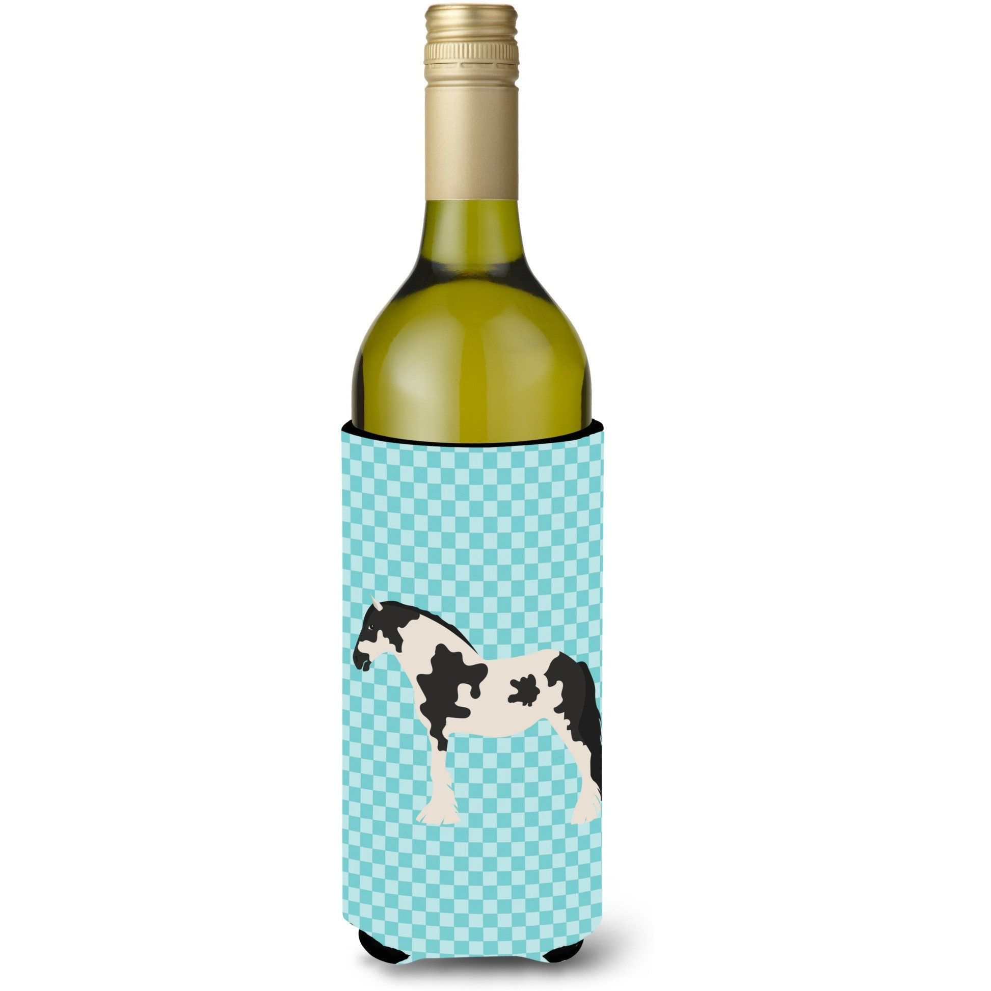 &quotCaroline's Treasures Cyldesdale Horse Blue Check Decorative Bottle Hugger, 750 ml, Multicolor"