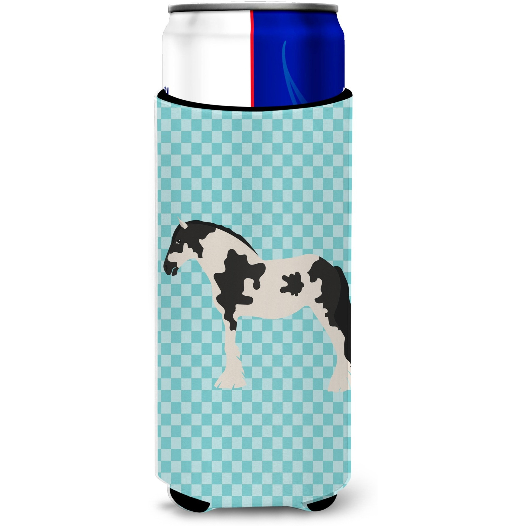 &quotCaroline's Treasures Cyldesdale Horse Blue Check Decorative Can Hugger, Slim, Multicolor"