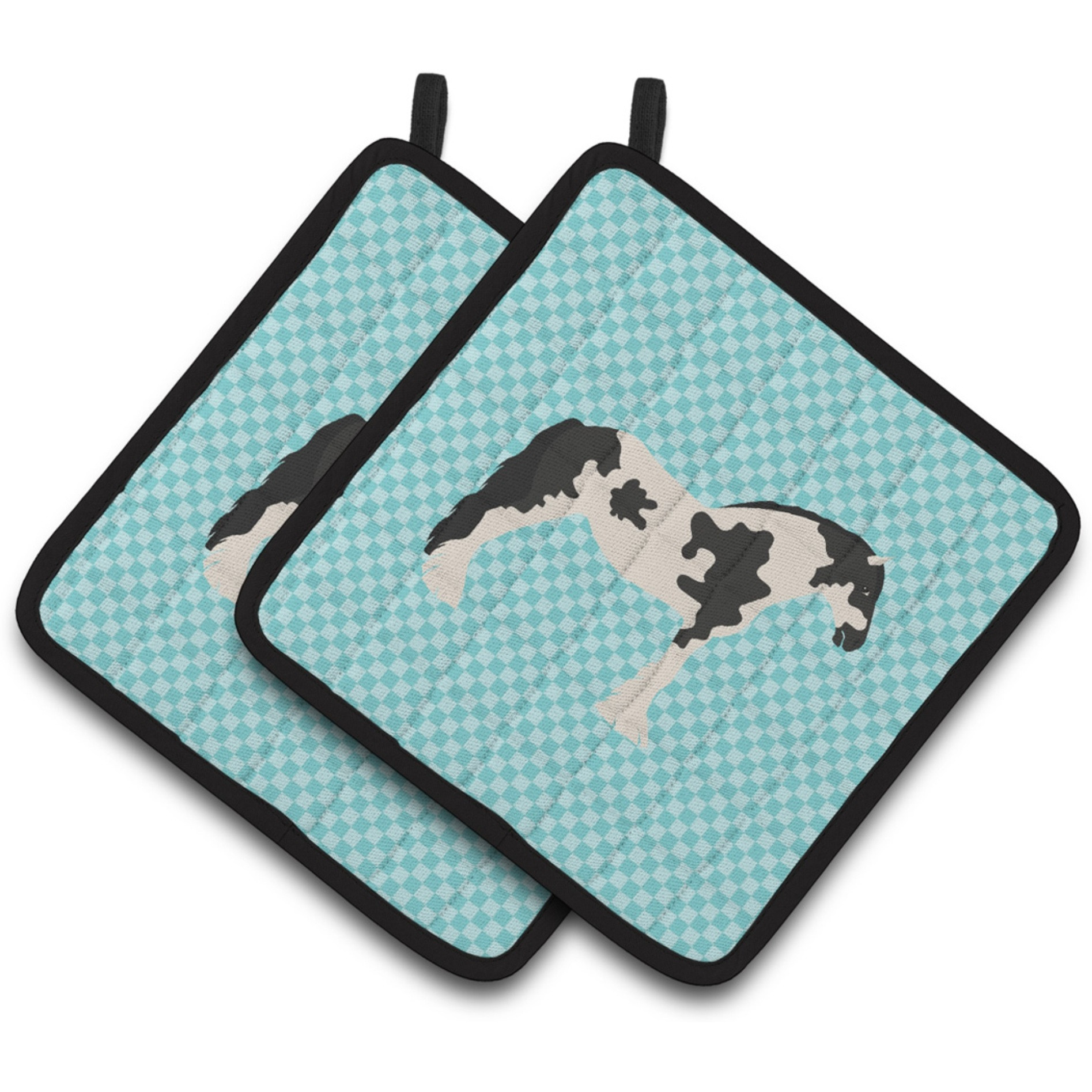 &quotCaroline's Treasures Cyldesdale Horse Blue Check Decorated Pot Holder, 7.5"" x 7.5"""