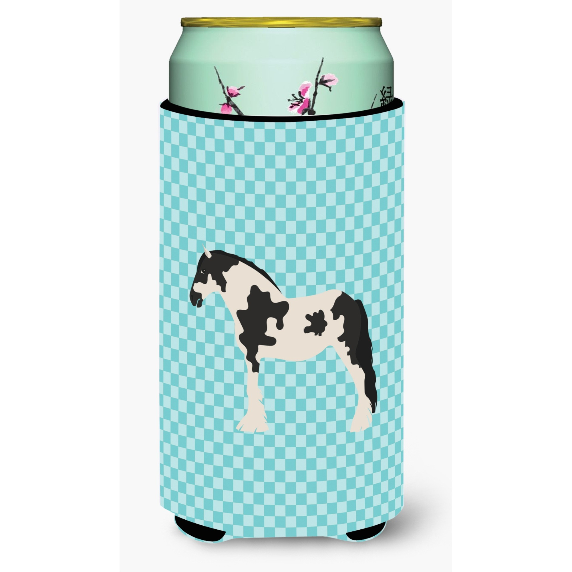 &quotCaroline's Treasures Cyldesdale Horse Blue Check Decorative Can Hugger, Tall Boy, Multicolor"