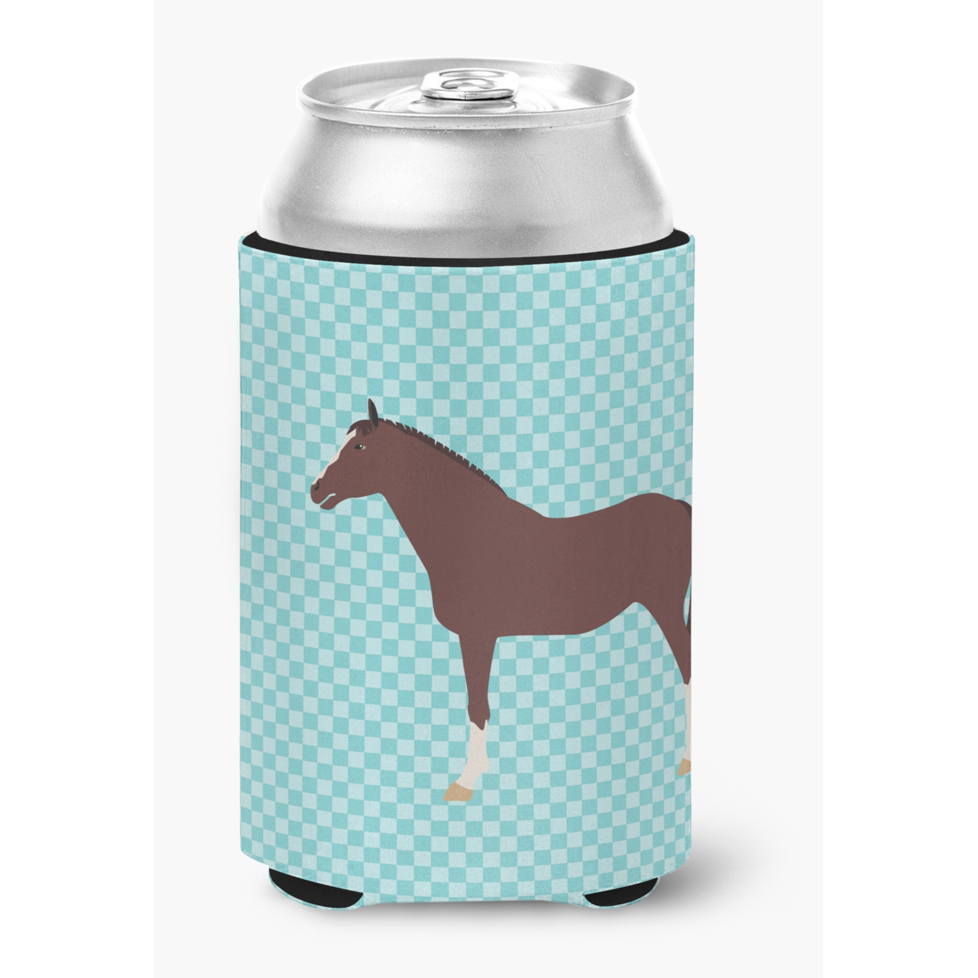&quotCaroline's Treasures English Thoroughbred Horse Blue Check Decorative Can Hugger, Multicolor"