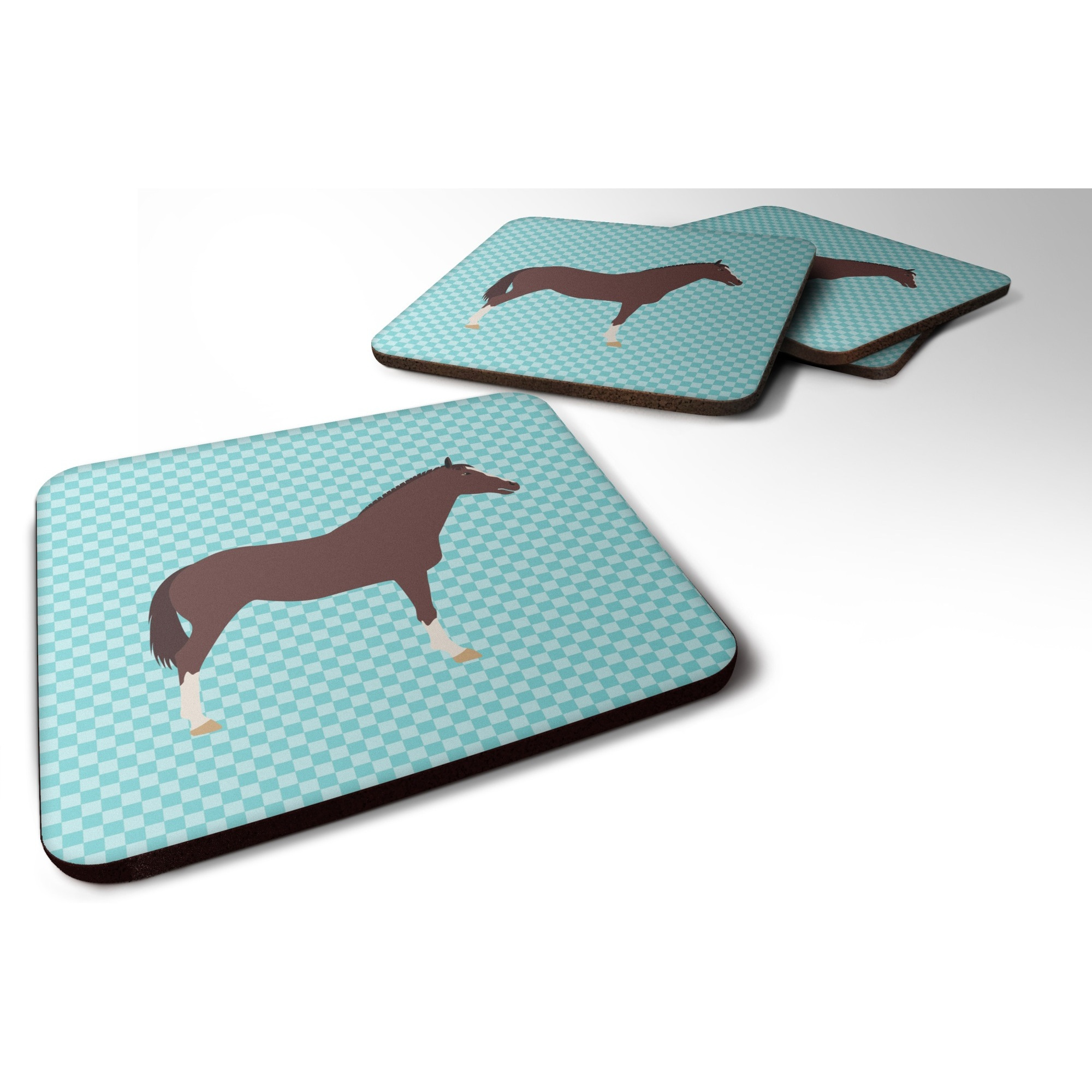 &quotCaroline's Treasures English Thoroughbred Horse Blue Check Decorative coasters, 3.5, Multicolor"