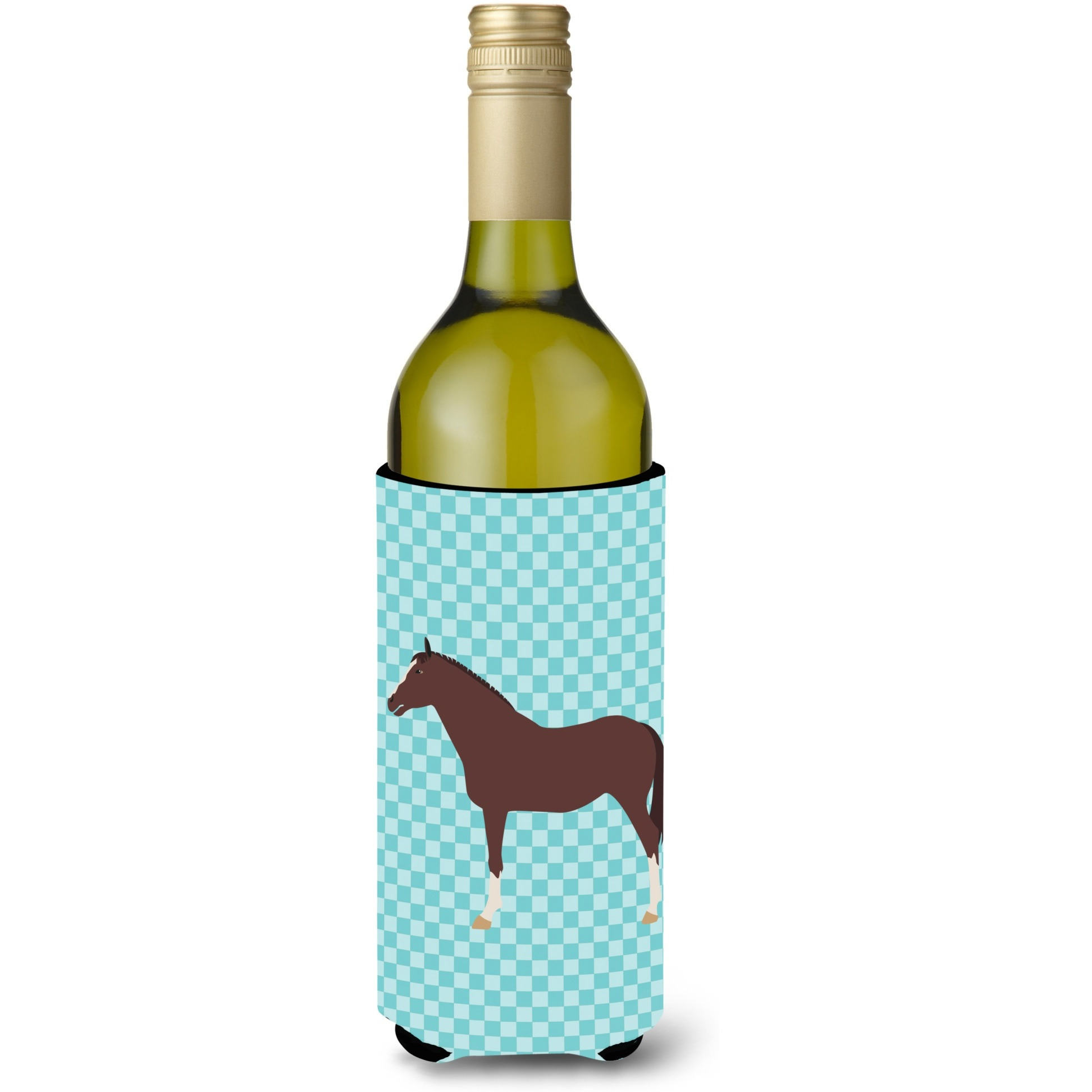 &quotCaroline's Treasures English Thoroughbred Horse Blue Check Decorative Bottle Hugger, 750 ml, Multicolor"
