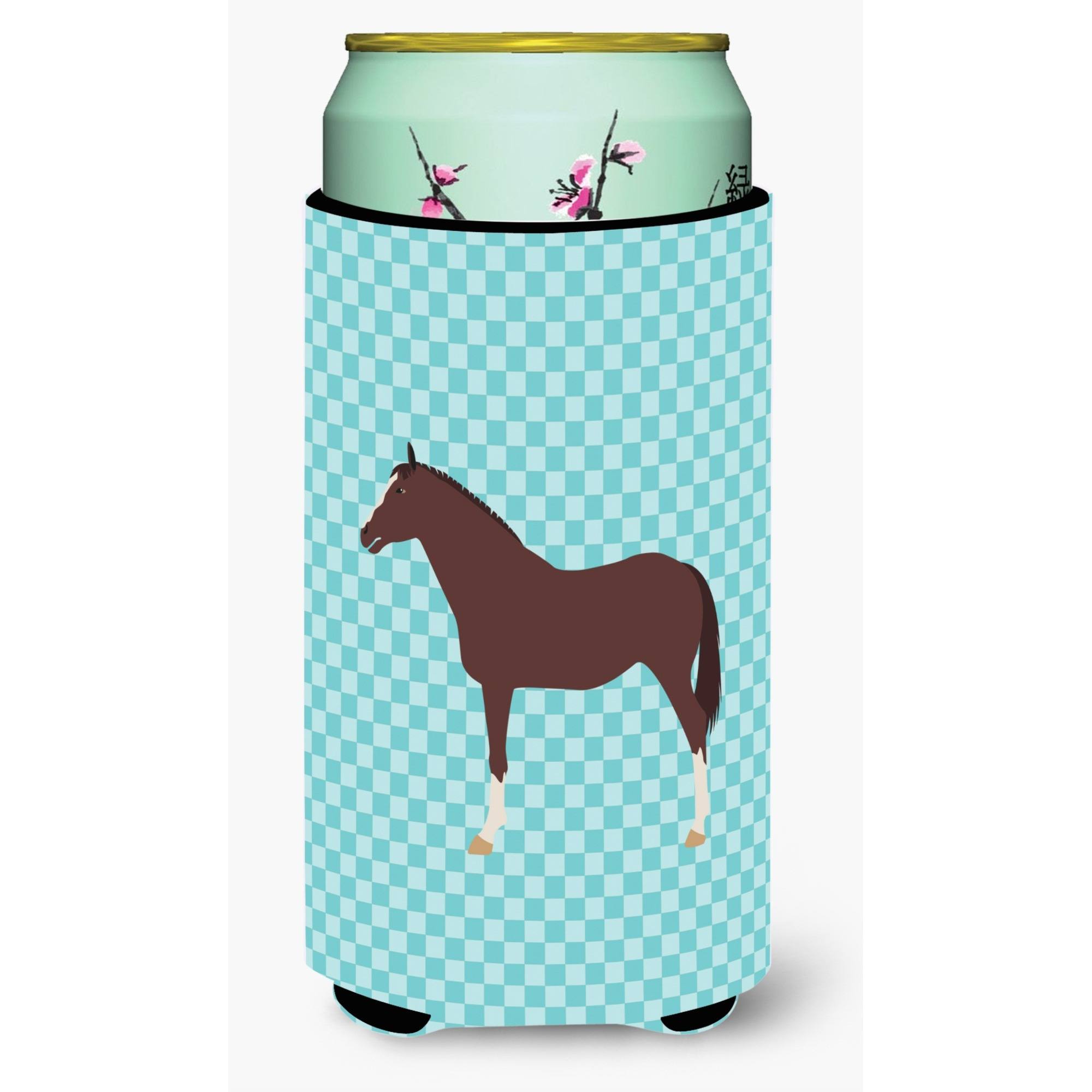 &quotCaroline's Treasures English Thoroughbred Horse Blue Check Decorative Can Hugger, Tall Boy, Multicolor"