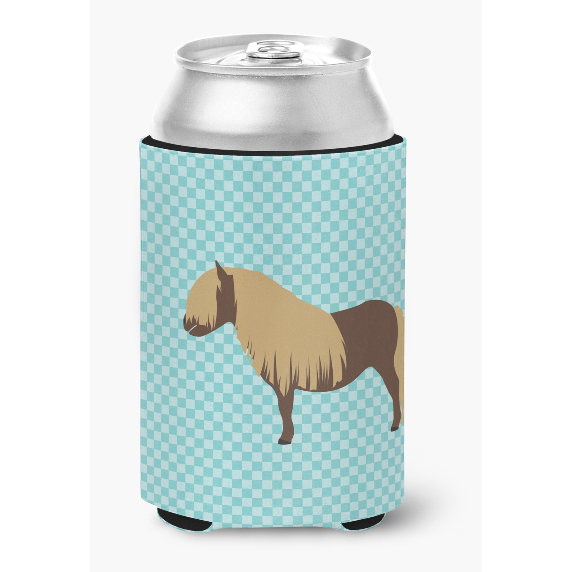 &quotCaroline's Treasures Shetland Pony Horse Blue Check Decorative Can Hugger, Multicolor"