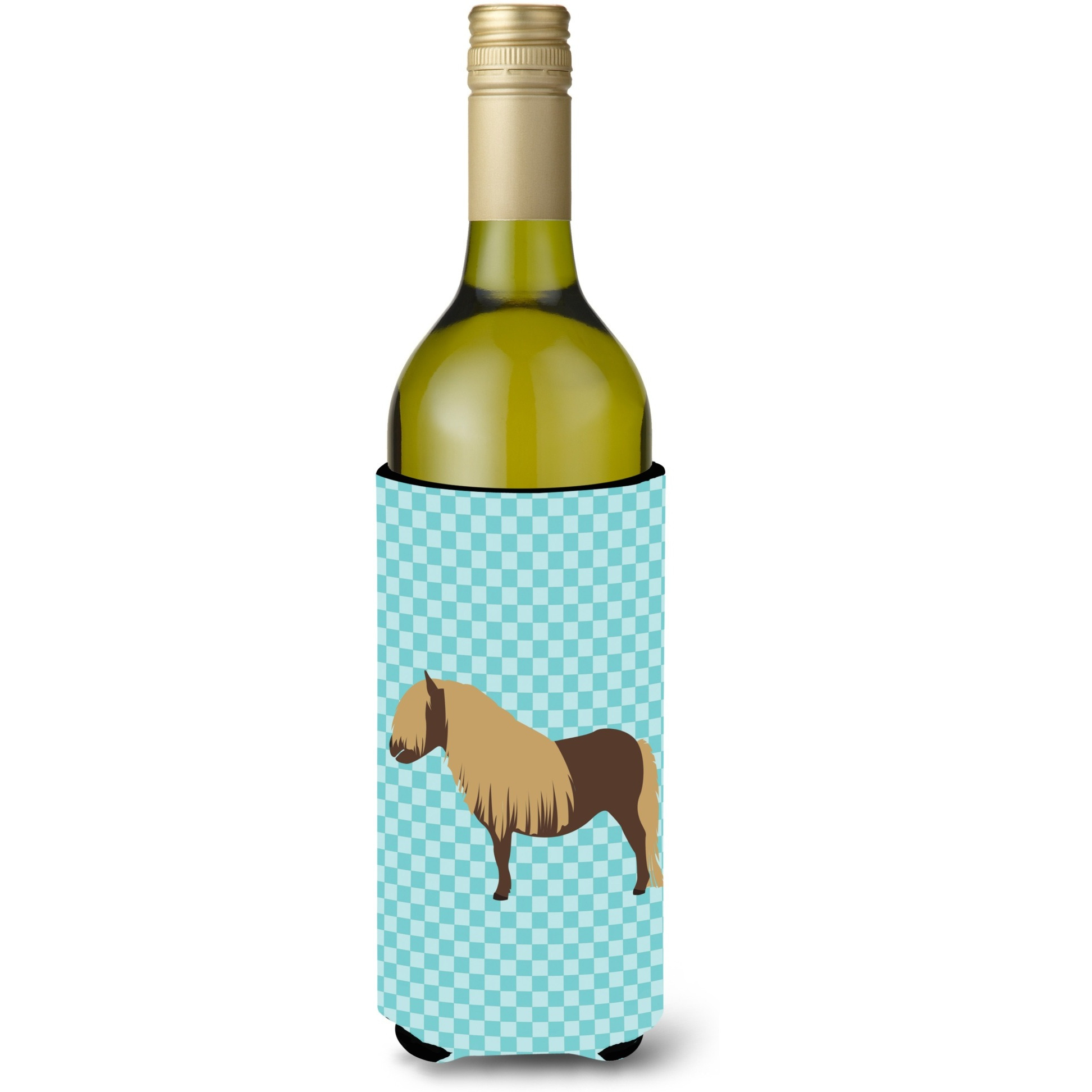 &quotCaroline's Treasures Shetland Pony Horse Blue Check Decorative Bottle Hugger, 750 ml, Multicolor"