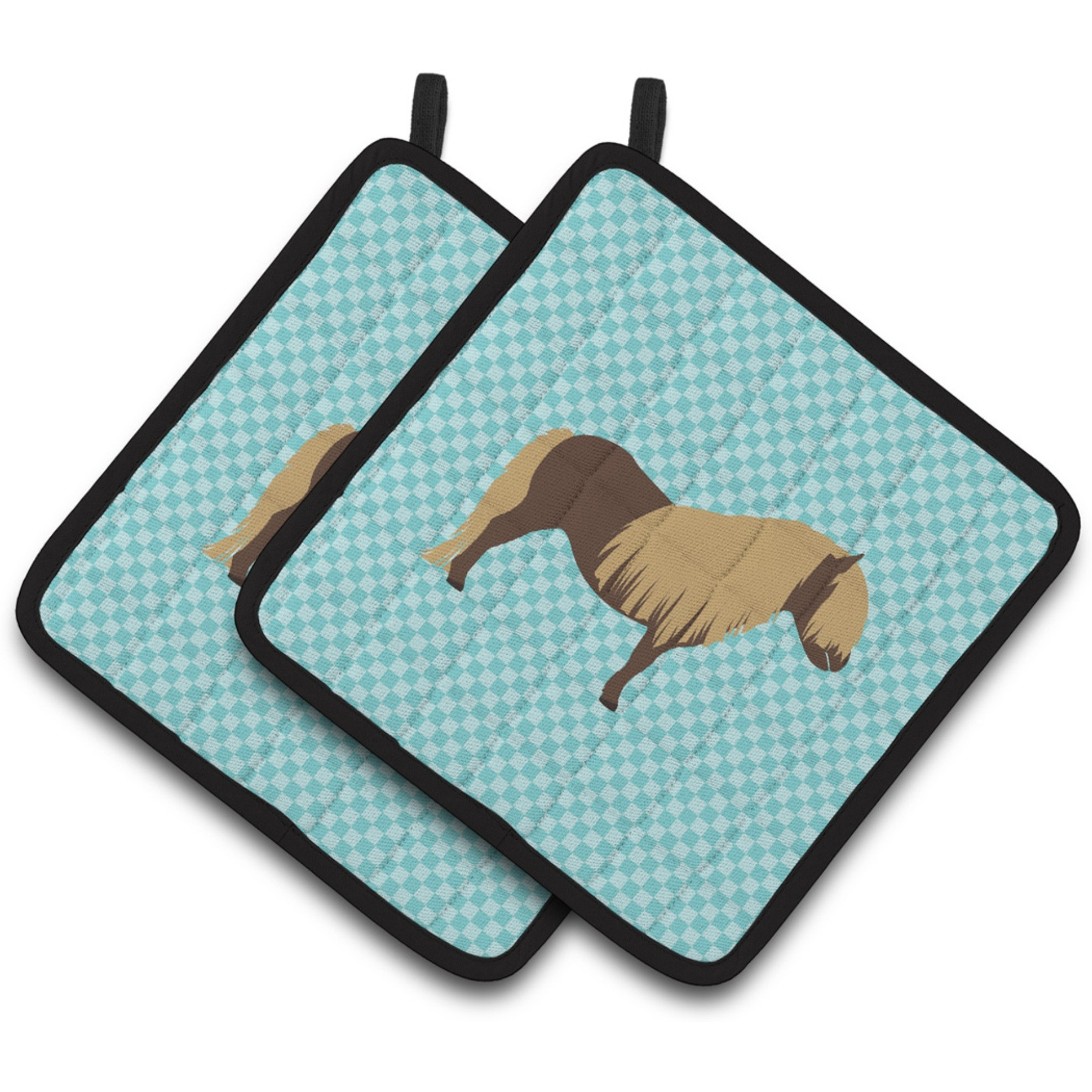&quotCaroline's Treasures Shetland Pony Horse Blue Check Decorated Pot Holder, 7.5"" x 7.5"""