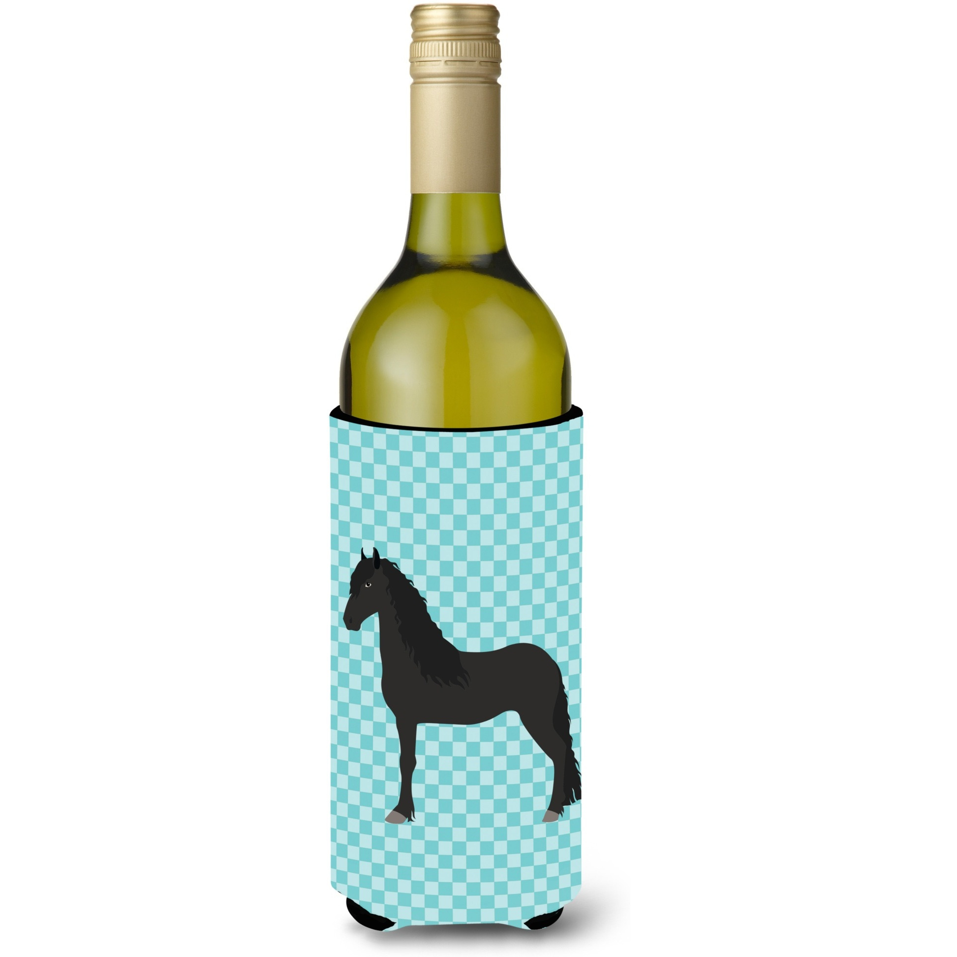 &quotCaroline's Treasures Friesian Horse Blue Check Decorative Bottle Hugger, 750 ml, Multicolor"