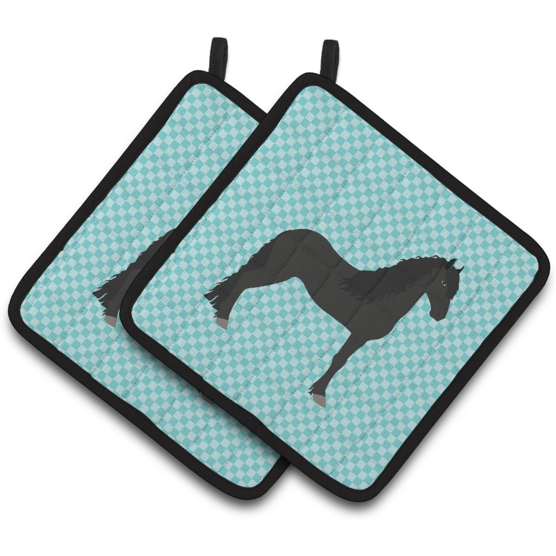 &quotCaroline's Treasures Friesian Horse Blue Check Decorated Pot Holder, 7.5"" x 7.5"""