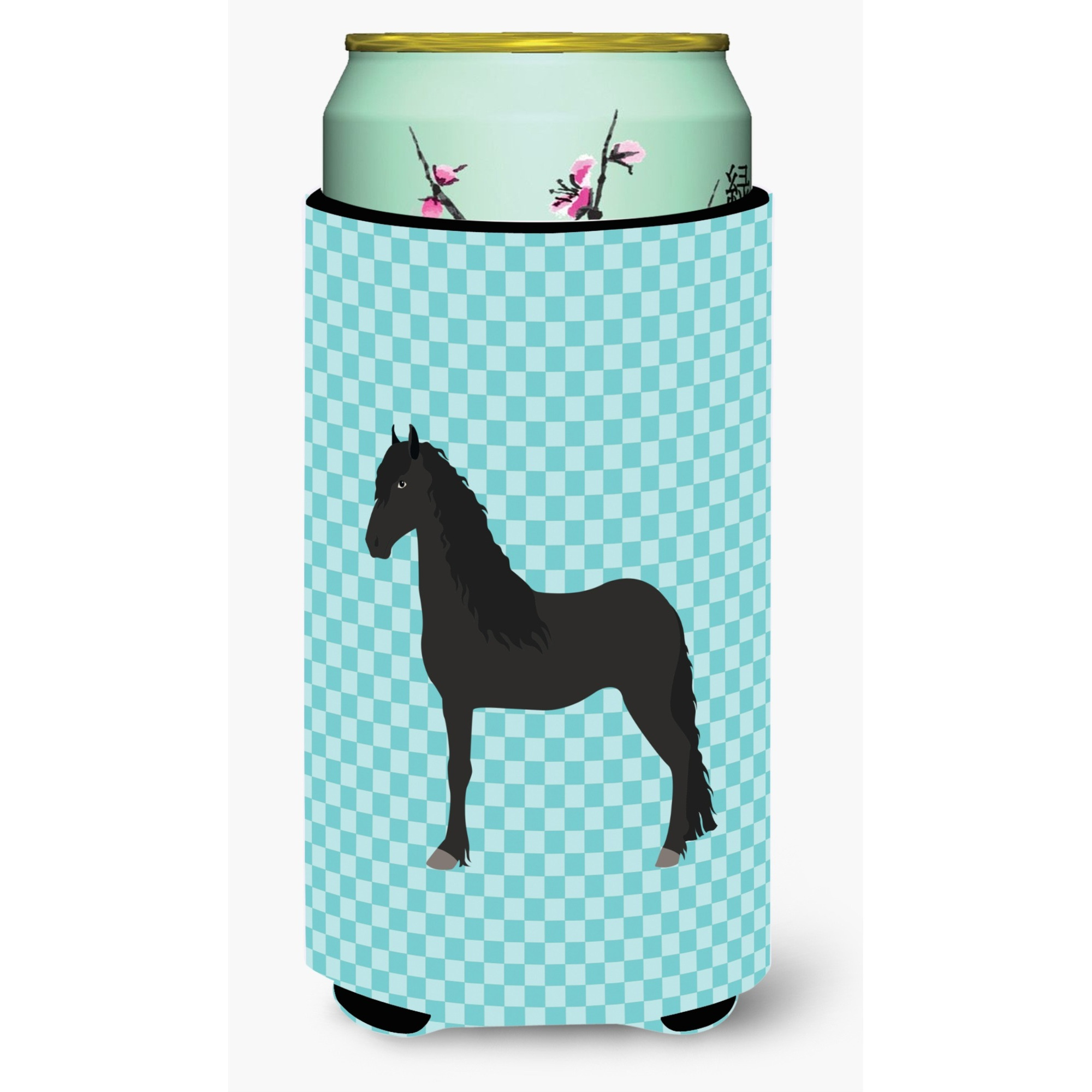 &quotCaroline's Treasures Friesian Horse Blue Check Decorative Can Hugger, Tall Boy, Multicolor"