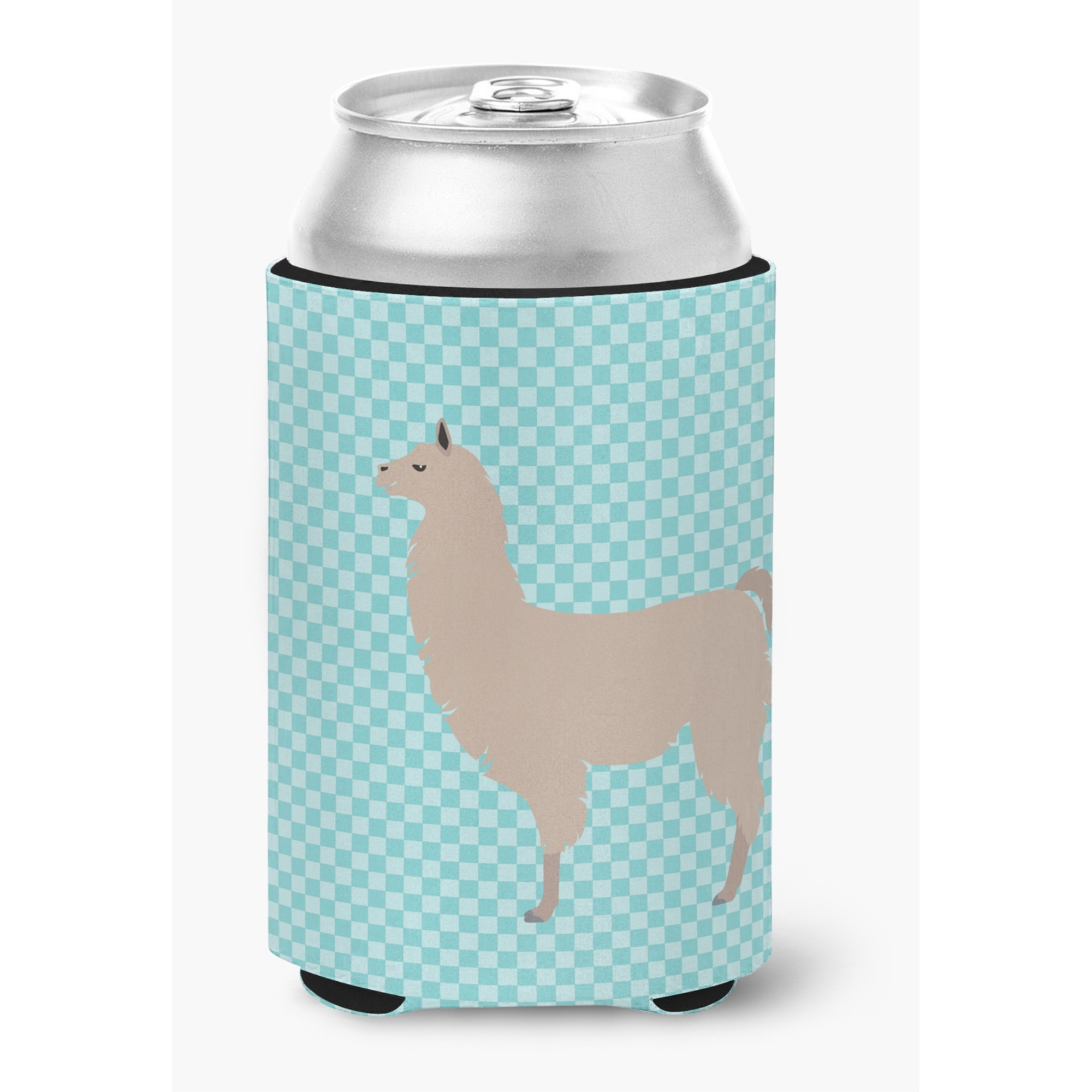 &quotCaroline's Treasures Llama Blue Check Decorative Can Hugger, Multicolor"