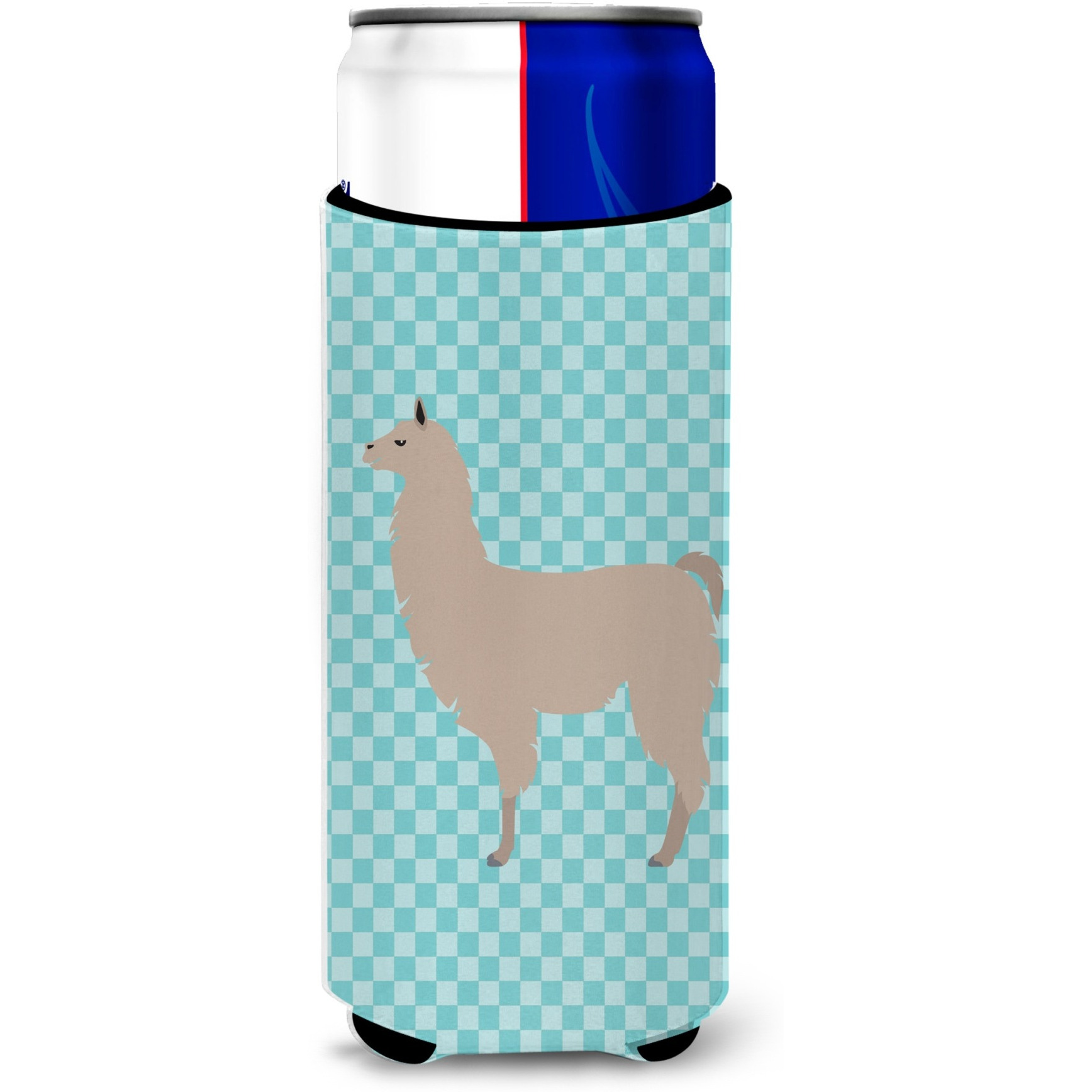 &quotCaroline's Treasures Llama Blue Check Decorative Can Hugger, Slim, Multicolor"