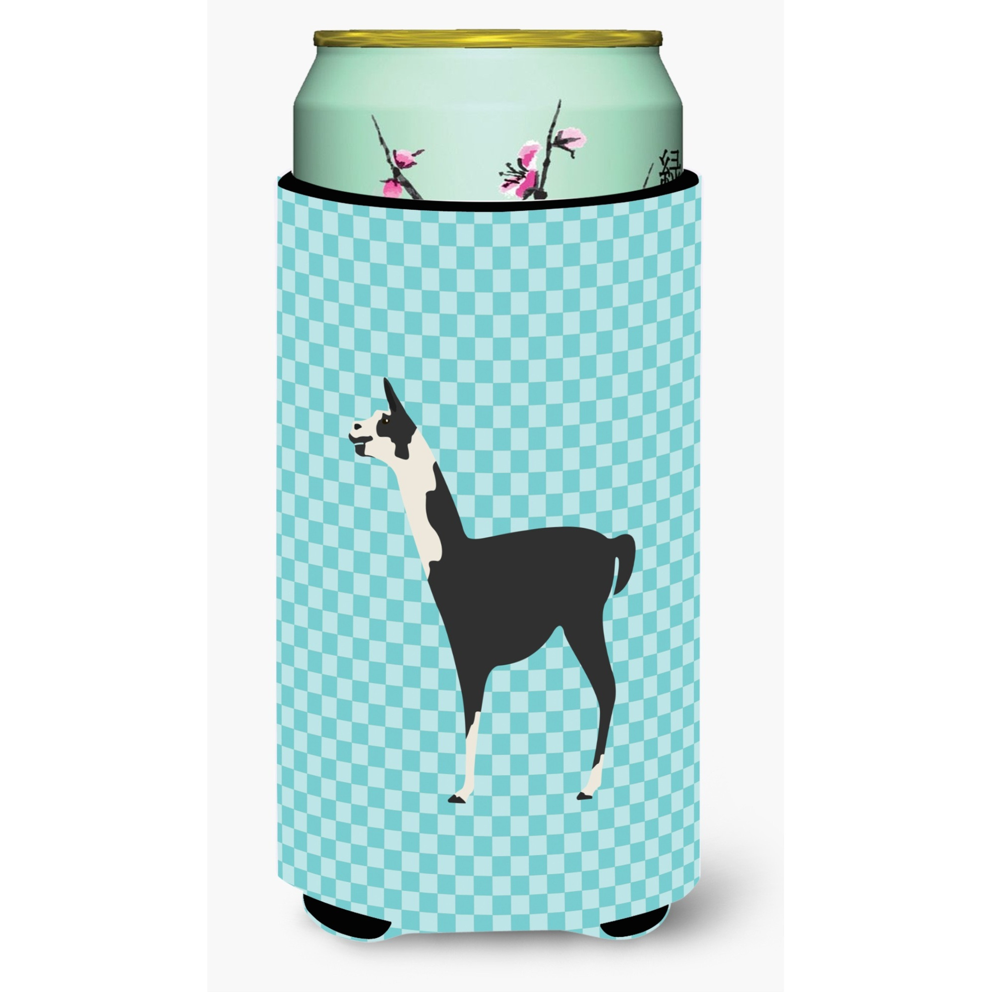 &quotCaroline's Treasures Llama Q' Ara Blue Check Decorative Can Hugger, Tall Boy, Multicolor"
