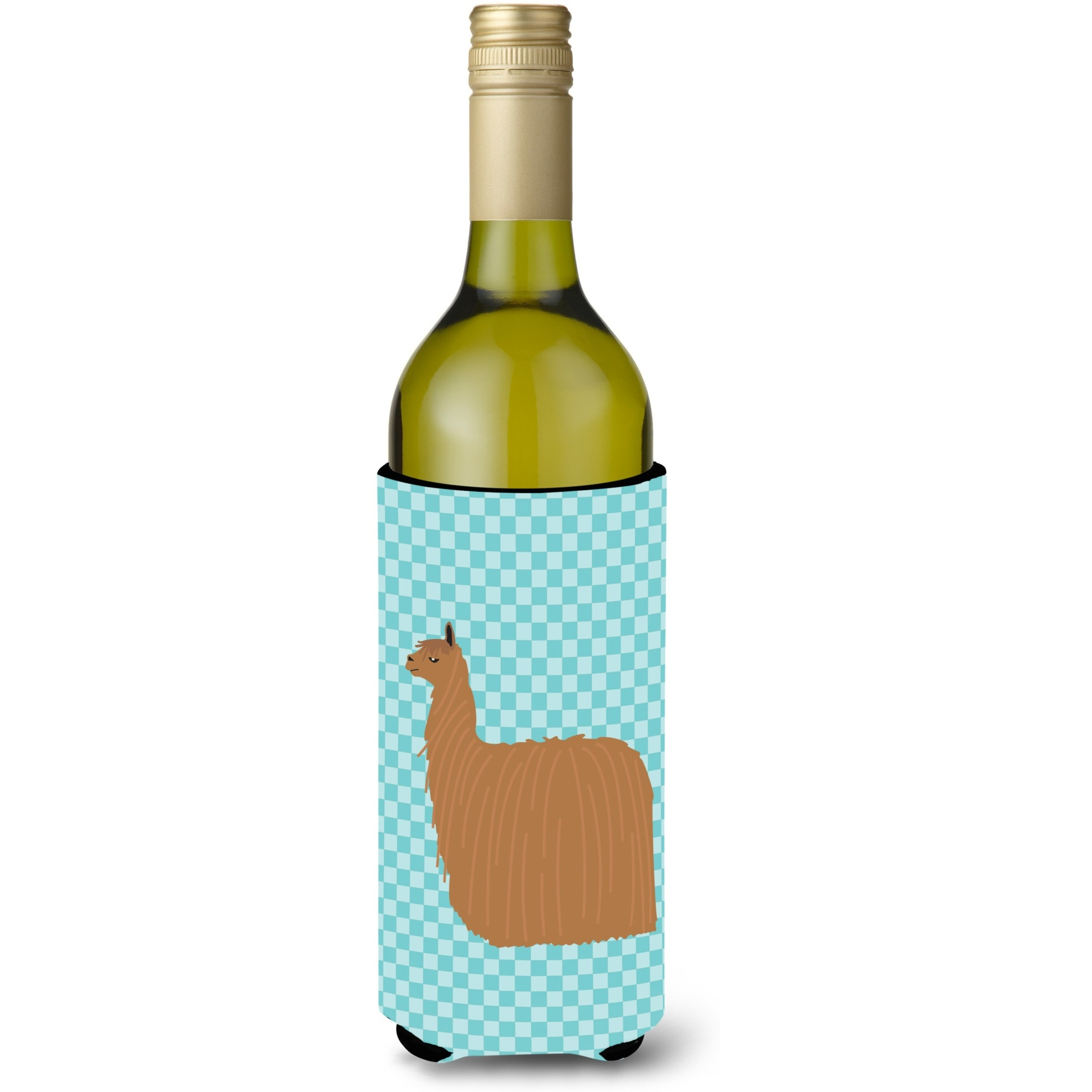 &quotCaroline's Treasures Alpaca Suri Blue Check Decorative Bottle Hugger, 750 ml, Multicolor"