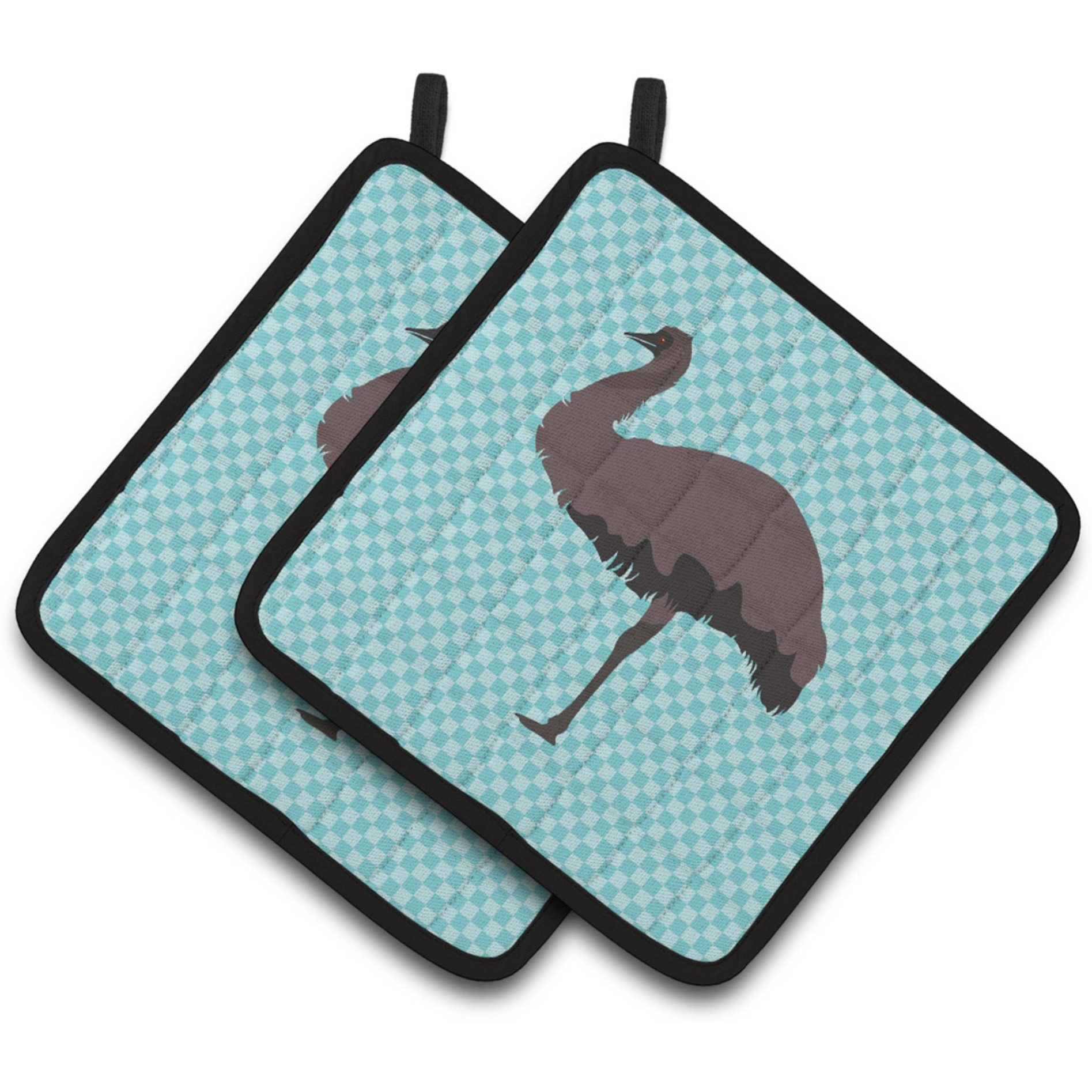 &quotCaroline's Treasures Emu Blue Check Decorated Pot Holder, 7.5"" x 7.5"""