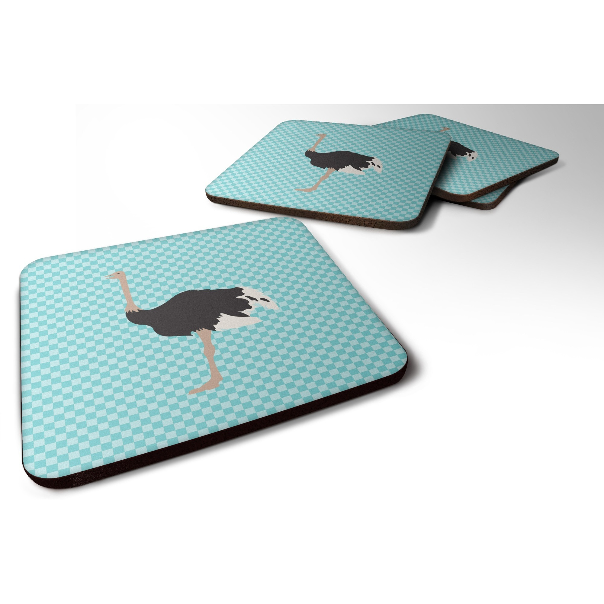 &quotCaroline's Treasures Common Ostrich Blue Check Decorative coasters, 3.5, Multicolor"