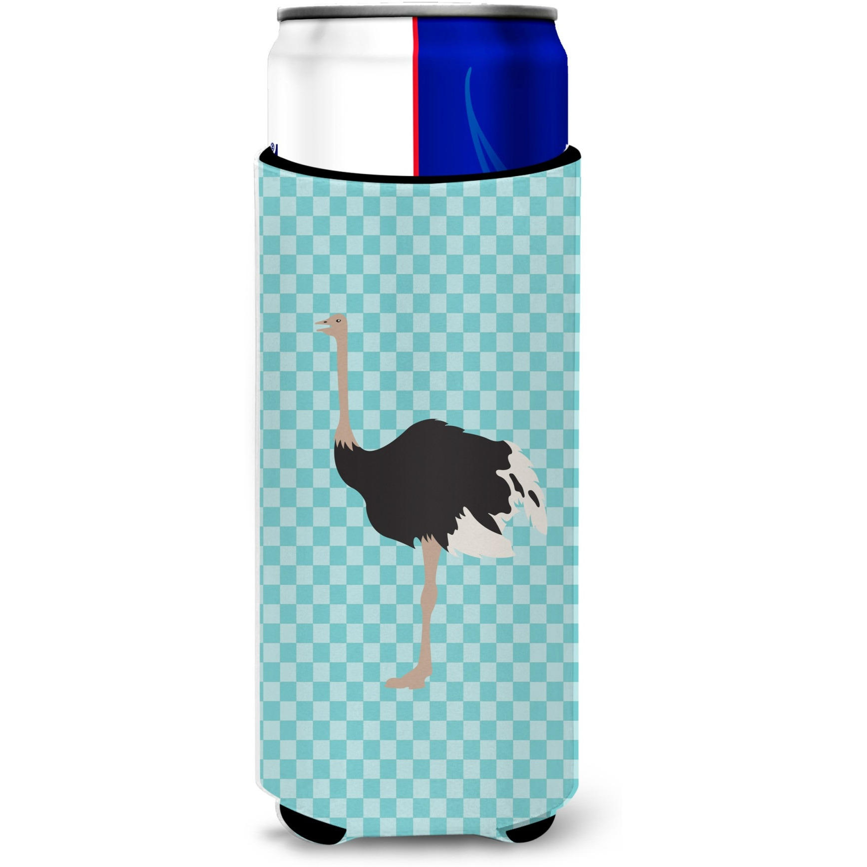 &quotCaroline's Treasures Common Ostrich Blue Check Decorative Can Hugger, Slim, Multicolor"