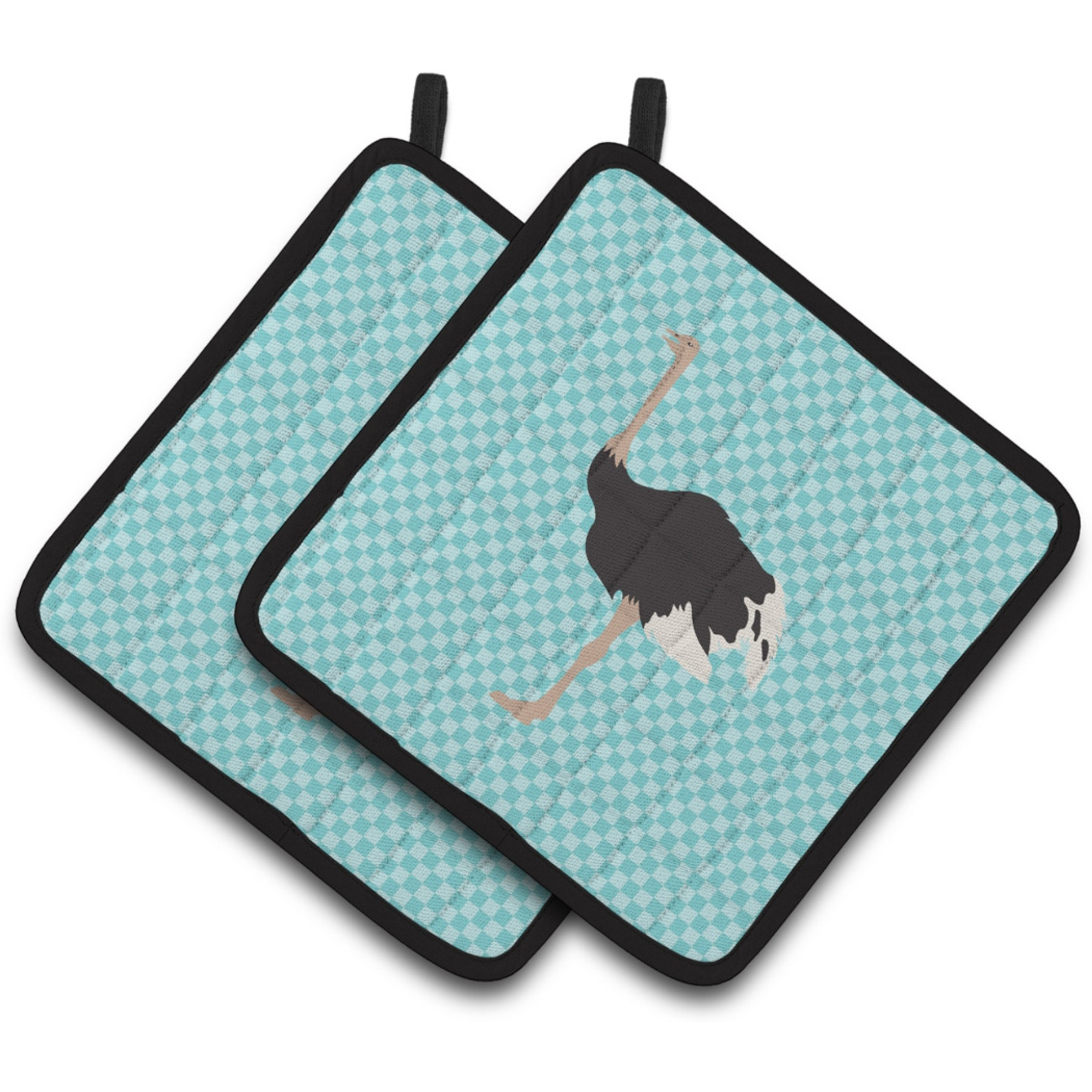 &quotCaroline's Treasures Common Ostrich Blue Check Decorated Pot Holder, 7.5"" x 7.5"""