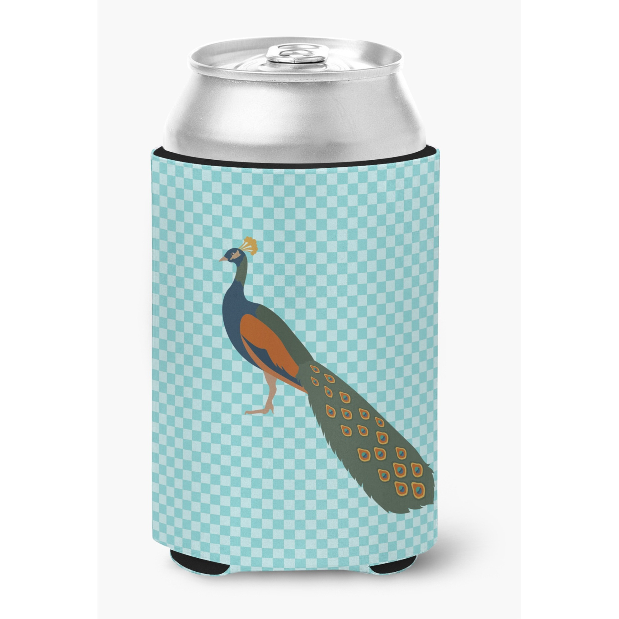 &quotCaroline's Treasures Indian Peacock Peafowl Blue Check Decorative Can Hugger, Multicolor"