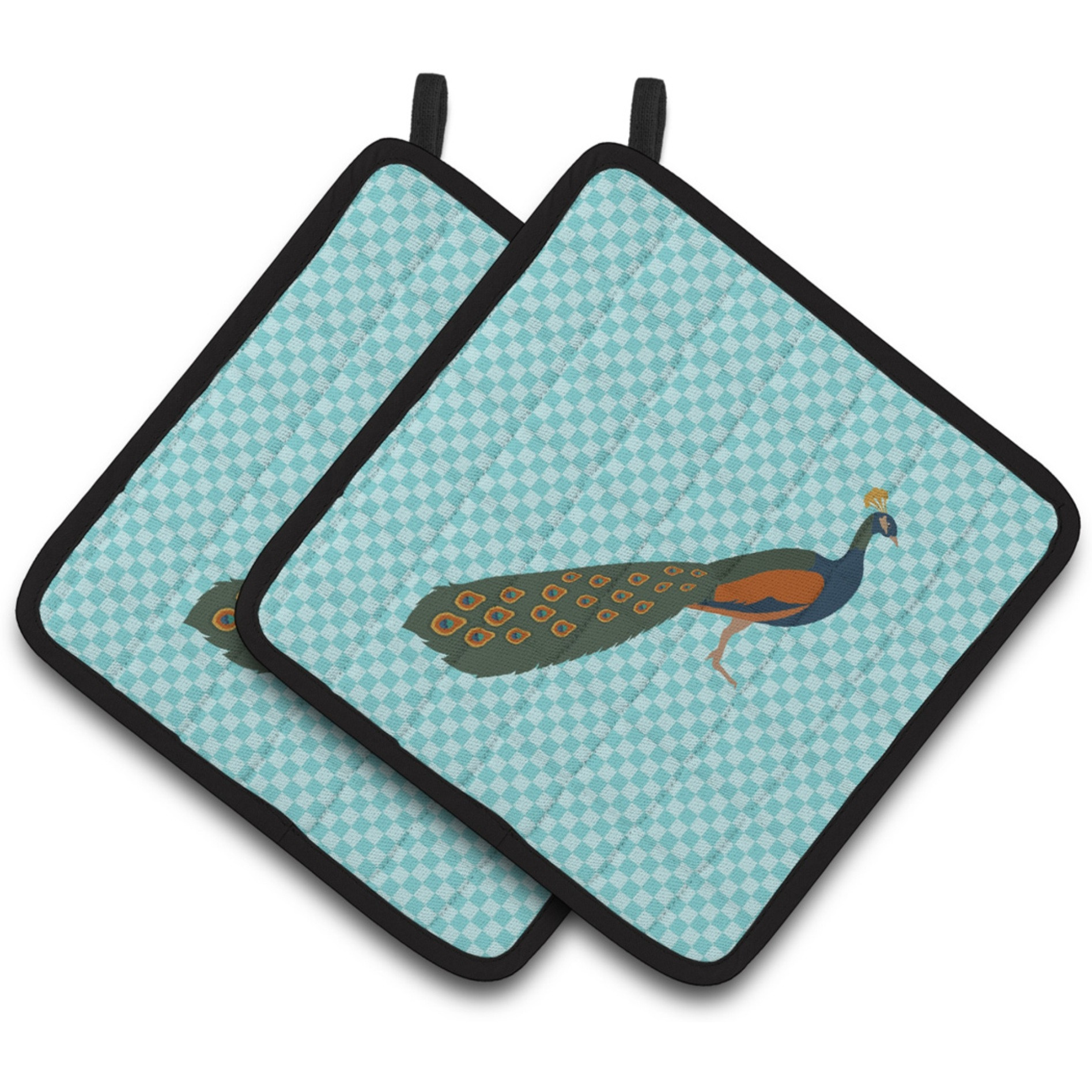 &quotCaroline's Treasures Indian Peacock Peafowl Blue Check Decorated Pot Holder, 7.5"" x 7.5"""